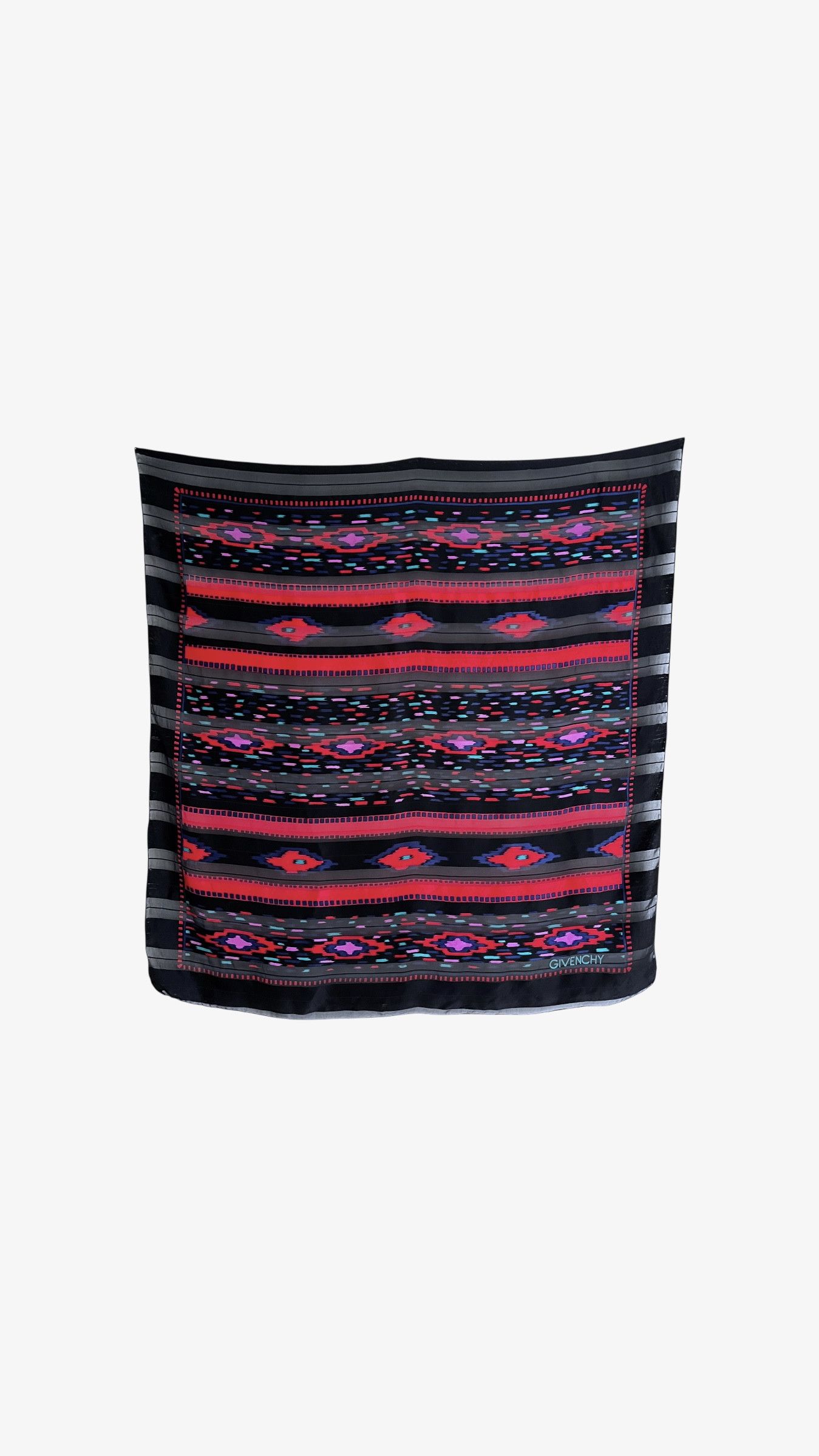 Givenchy Vintage 80s Givenchy Abstract Aztec Striped Silk Scarf Size ONE SIZE - 1 Thumbnail