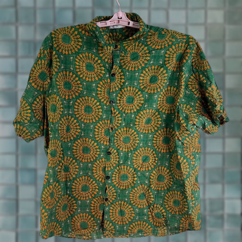 Vintage Vat Pave Button-Up Shirt Mens 2XL Green Short Sleeve Geometric Embroidered Pockets All Seasons Casual Travel Shirt Size US XXL / EU 58 / 5 - 1 Thumbnail