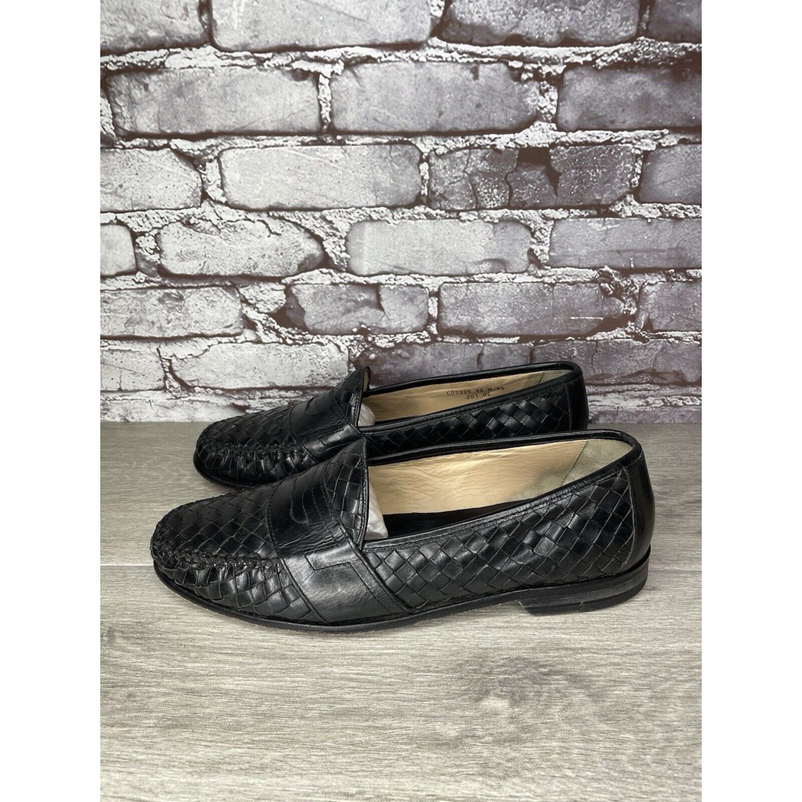 Cole Haan Cole Haan Black Leather Basket Weave Penny Loafers Dress Sho Size US 12 / EU 45 - 16 Thumbnail
