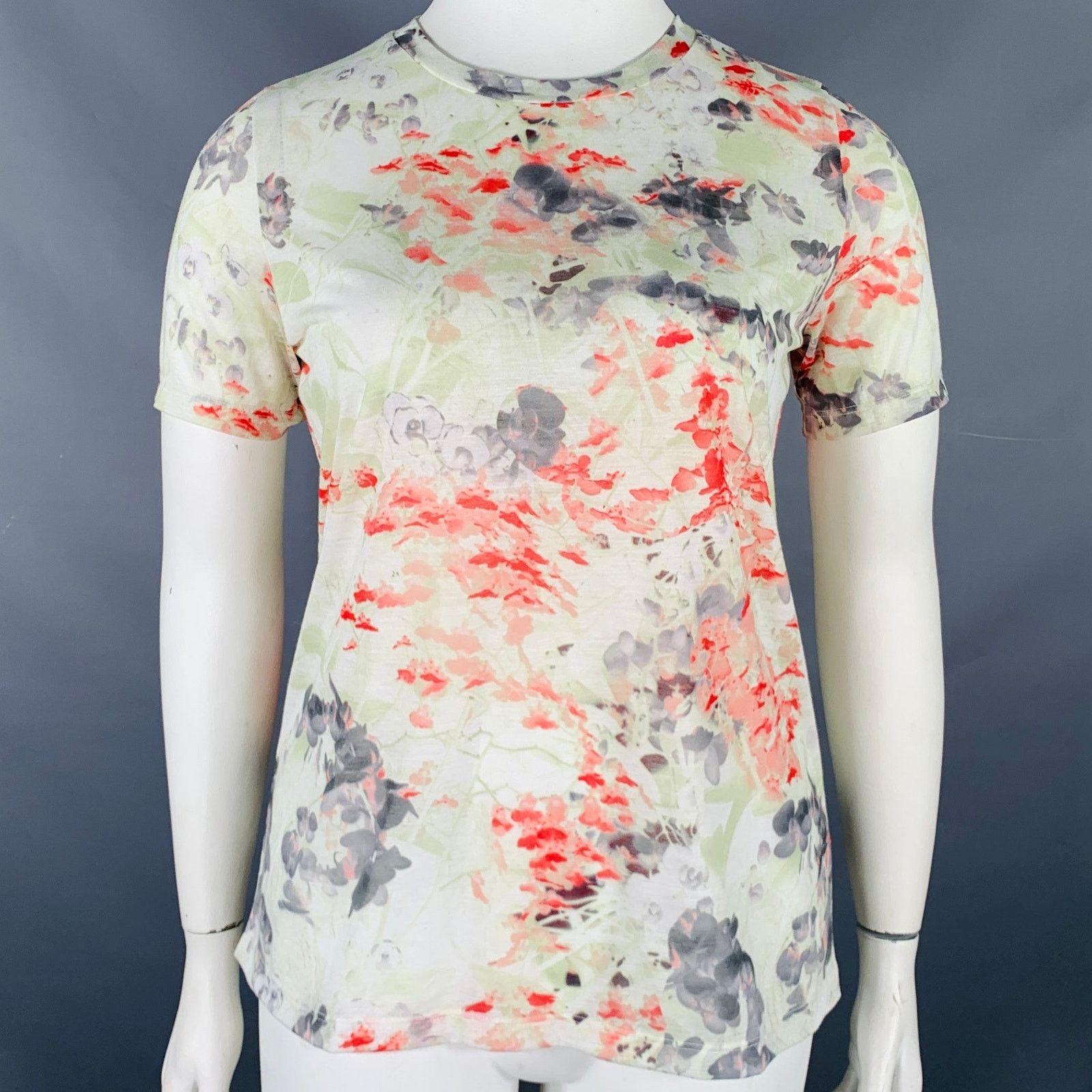 PRABAL GURUNG L Multi Color Pink Polyester Floral T-Shirt