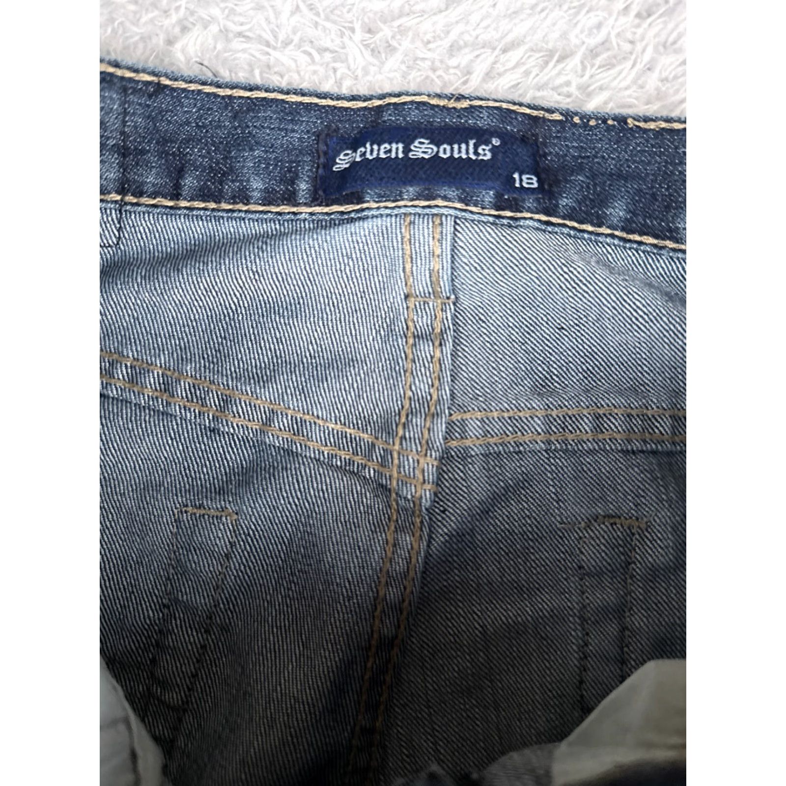Vintage Seven Souls Jeans Girls 18 Blue Denim Bootcut Mid Rise 30x30 Embroidered 5-Pocket Regular Jeans Mens? Size 40" / US 18 - 6 Thumbnail