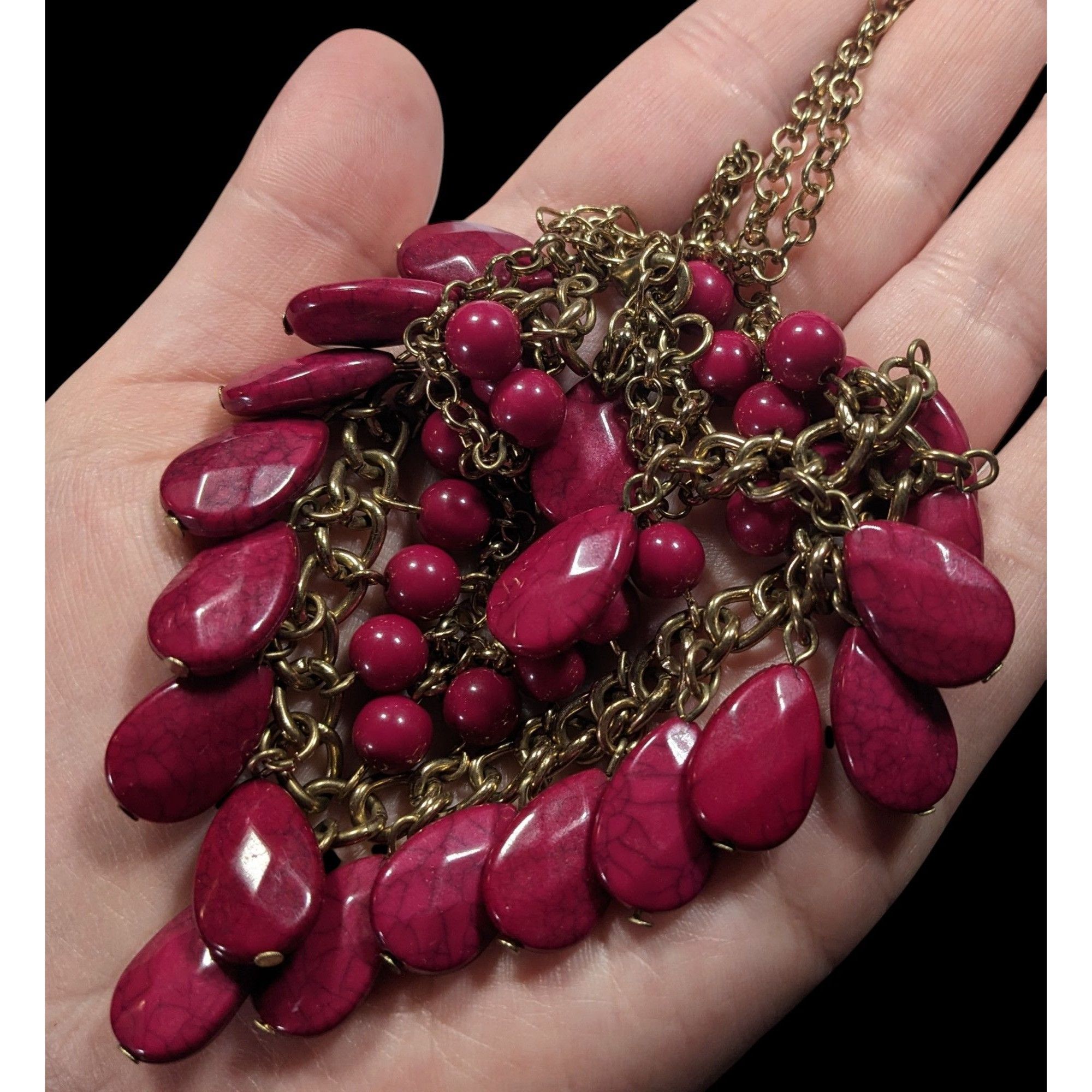 Other Bohemian Magenta Fringe Beaded Gold Tone Chain Statement Nec Size ONE SIZE - 3 Thumbnail