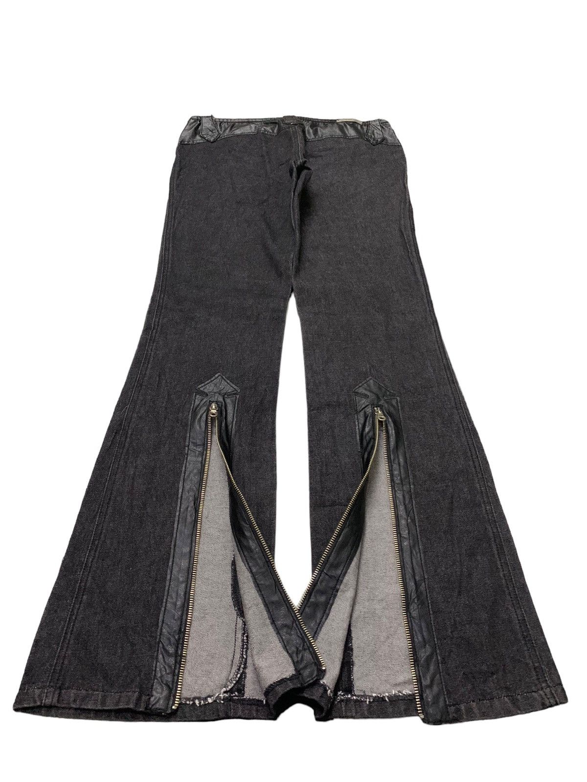 If Six Was Nine × Le Grande Bleu (L.G.B.) Vintage Balenciaga Style Leather Trimmed Zipper Flared Jeans Size US 30 / EU 46 - 6 Thumbnail