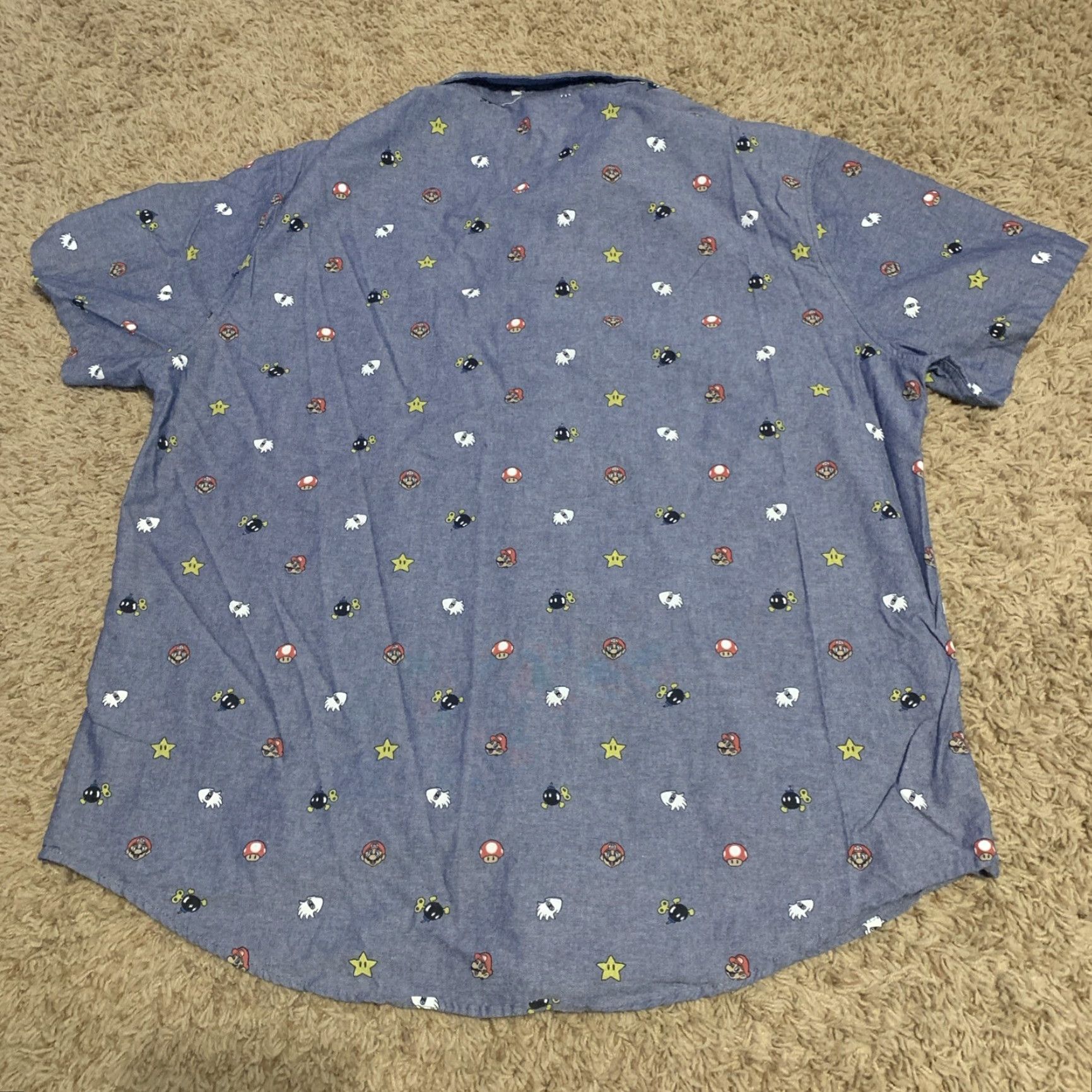 Nintendo Super Mario Button-Up Shirt 2XL Men Blue Short Sleeve Collared Casual Graphic Print Nintendo 1700 Regular Fit Household Active Retro Gaming Size US XXL / EU 58 / 5 - 7 Thumbnail