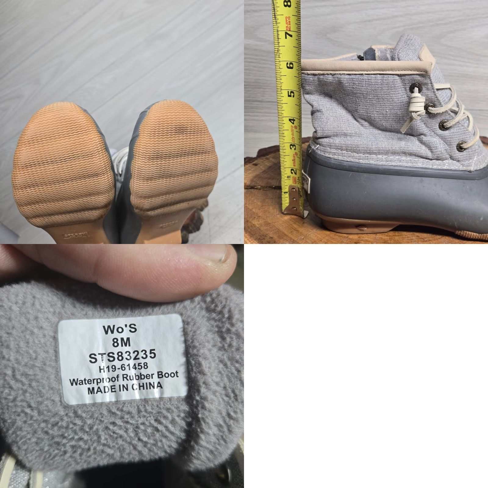 Sperry Sperry Saltwater Duck Boot Gray Emboss Wool Side Zip Adult Women 8M Waterproof Rubber/Fabric Fall Winter Shoes - Womens Boots Size US 8 / IT 38 - 8 Thumbnail