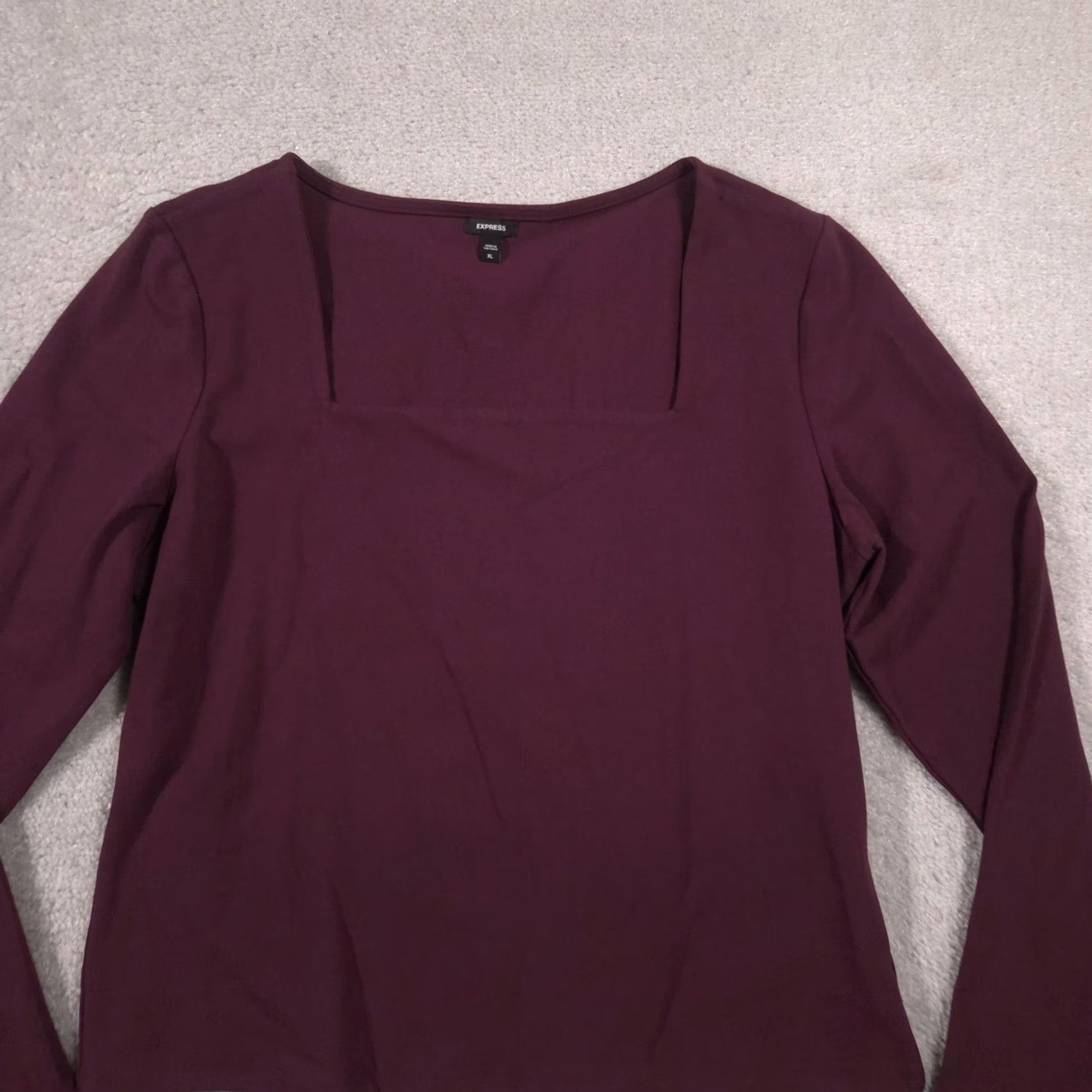 Express Express Shirt Womens XL Red Square Neck Long Sleeve Stretch Tee Top Size XL / US 12-14 / IT 48-50 - 4 Thumbnail