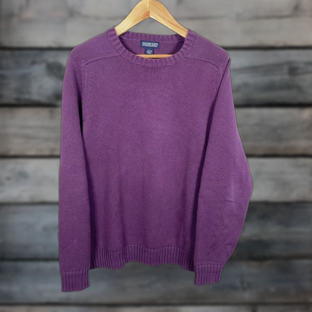 Lands' End Lands' End Sweater Mens Large Purple Cotton Knit Japan Made 90s Preppy Chunky-Knit Pullover Crew Neck Heavyweight Vintage Regular Size US L / EU 52-54 / 3 - 1 Thumbnail