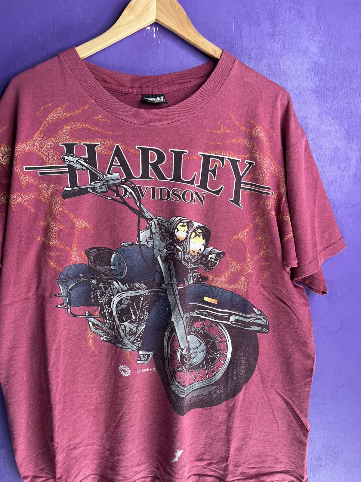 Harley Davidson × Vintage Vintage 1995 Harley Davidson red flames t-shirt Size US XL / EU 56 / 4 - 3 Thumbnail