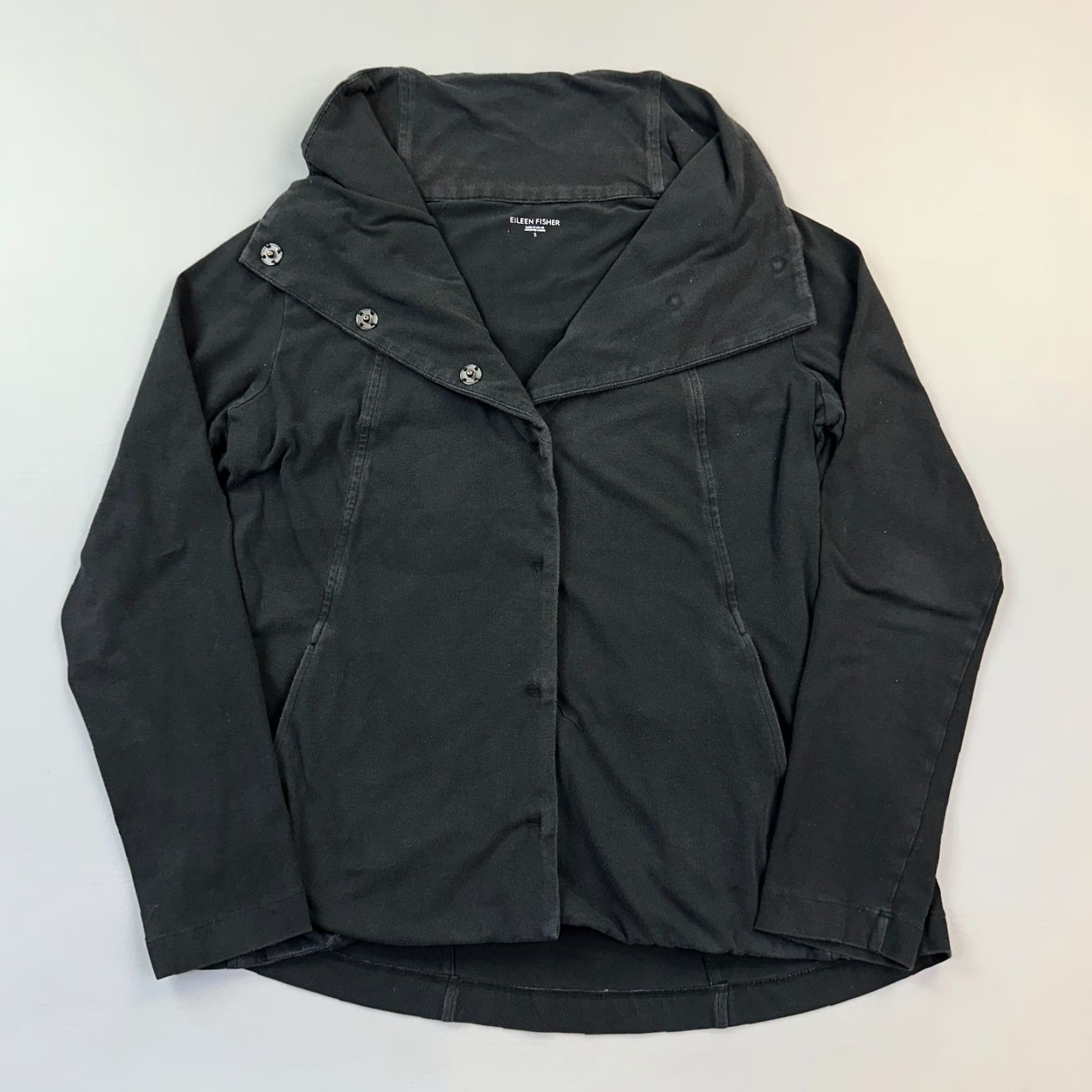 Eileen Fisher Eileen Fisher Jacket Women’s Small Black Cowl Neck Snap Front Stretch Casual Size S / US 4 / IT 40 - 2 Thumbnail