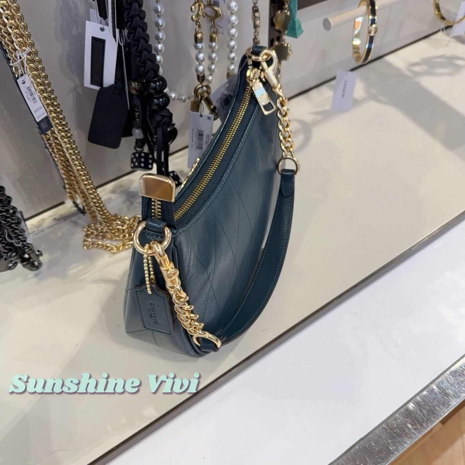 Coach NWT Coach Teri Shoulder Bag CDP32 Gold/DARK TEAL leahter Size ONE SIZE - 4 Thumbnail