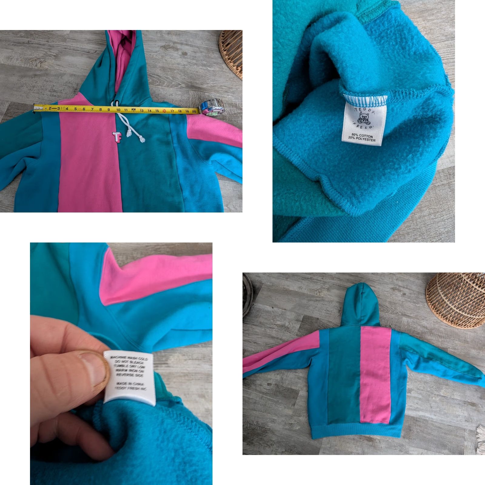 Teddy Fresh Teddy Fresh Hoodie Colorblock Teal Blue Pink Women's M EUC Hooded Sweatshirt Casual Travel Size M / US 6-8 / IT 42-44 - 9 Thumbnail