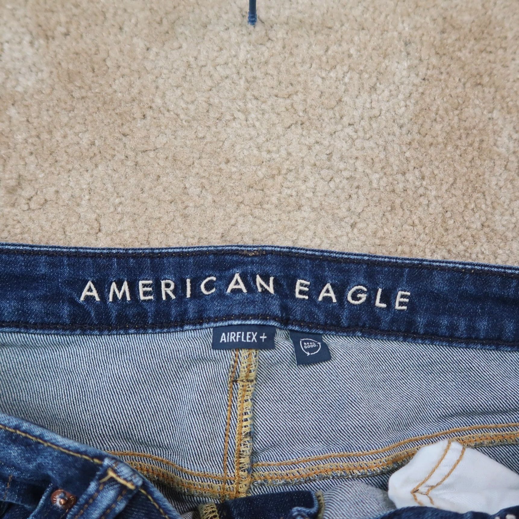 American Eagle Outfitters American Eagle Slim Straight Jeans Men's 36x26 Blue Denim Airflex Distress Mid Rise Slim Fit 5-Pocket Design Mens Jeans Size US 36 / EU 52 - 3 Thumbnail