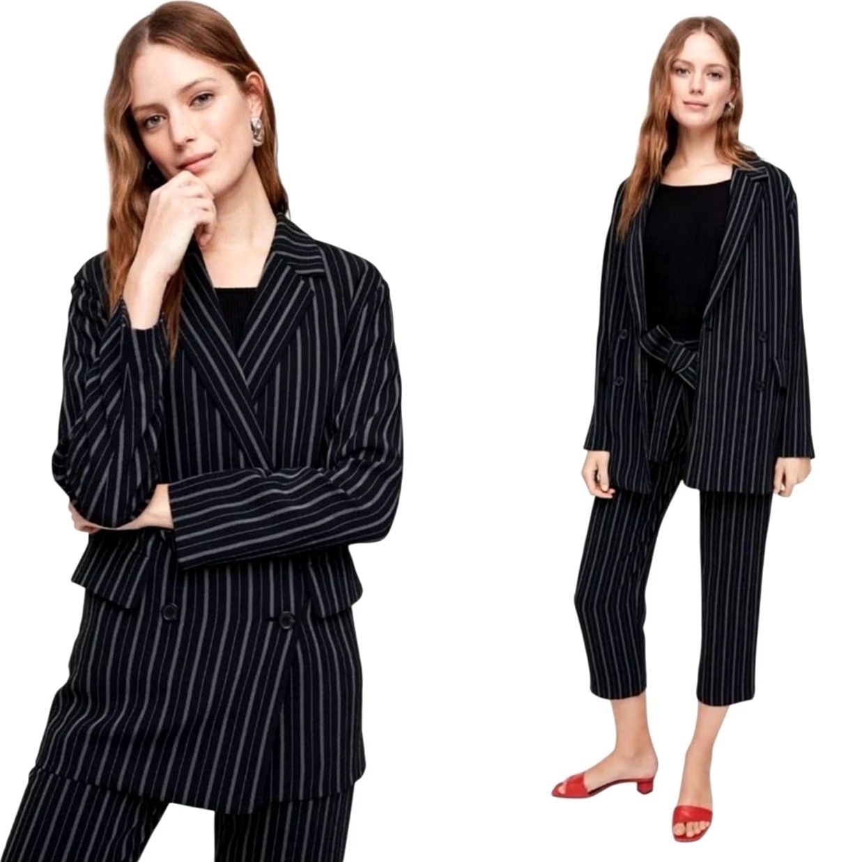 Vintage VINTAGE? Wilfred Blazer Jacket Women XXS Black Pinstripe Double-Breasted Buttoned Blazer Size XXS / US 00 / IT 34 - 8 Thumbnail