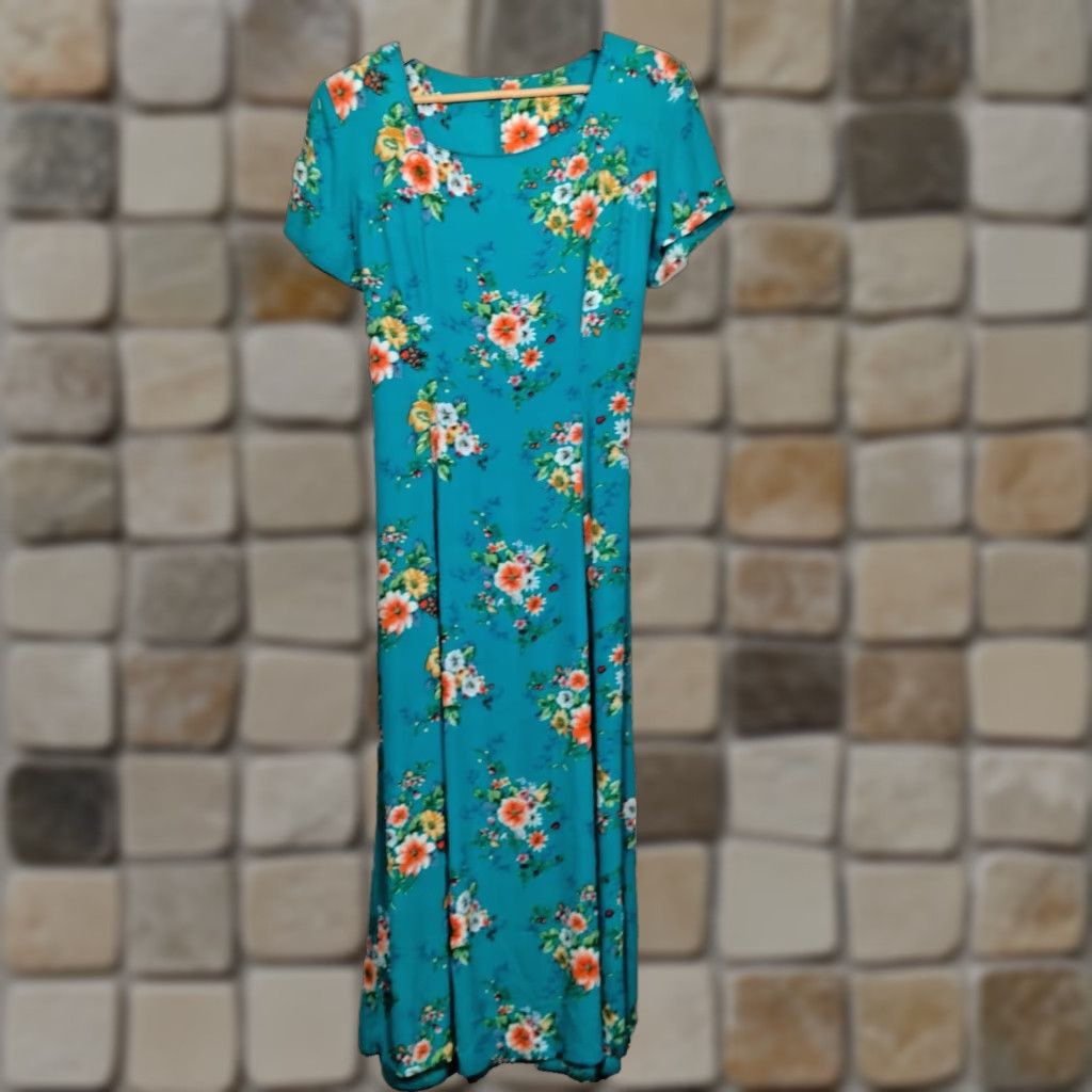 Vintage Vintage Ivy Collection 1990s Maxi Dress Women Blue Floral Spring Casual Tie Back Zip Size L / US 10 / IT 46 - 1 Thumbnail
