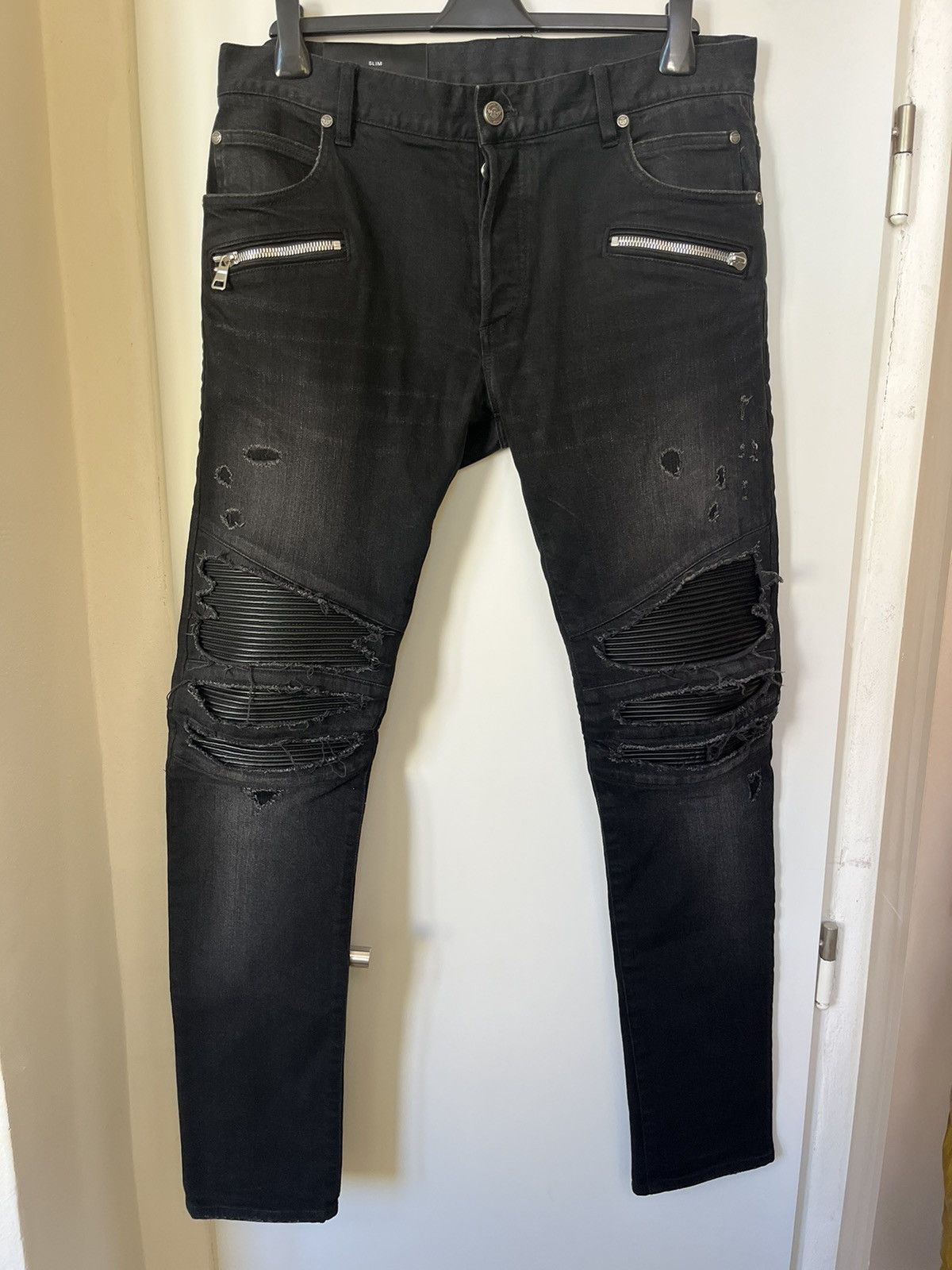 Balmain BALMAIN Leather knee Biker Denim made in Japan Size US 33 - 1 Thumbnail