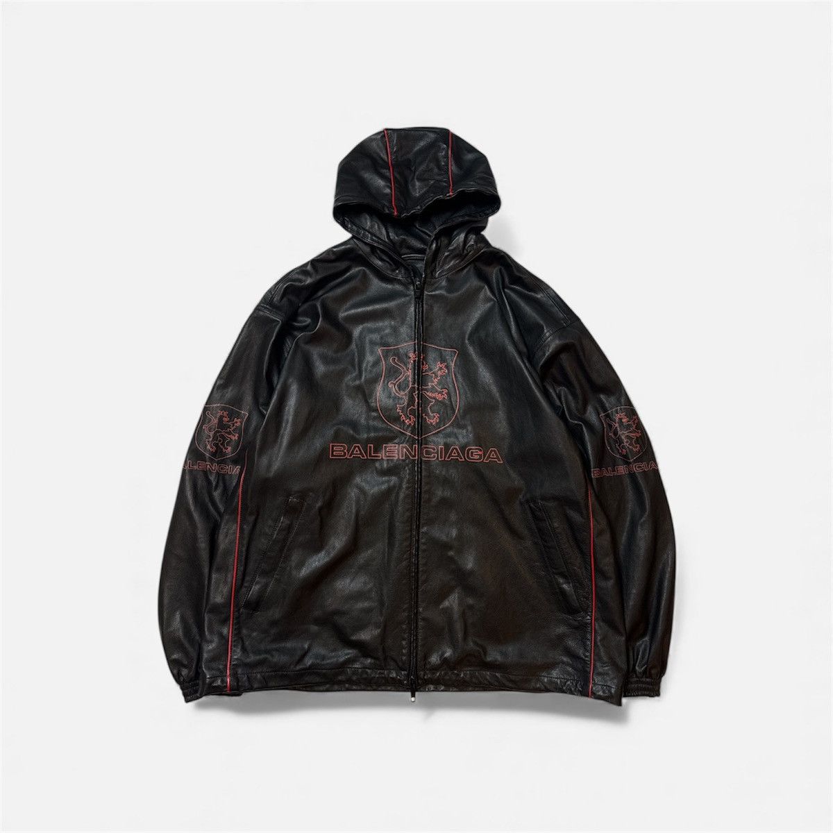 Balenciaga LION CREST HOODED LEATHER TRACK JACKET Size US L / EU 52-54 / 3 - 3 Thumbnail