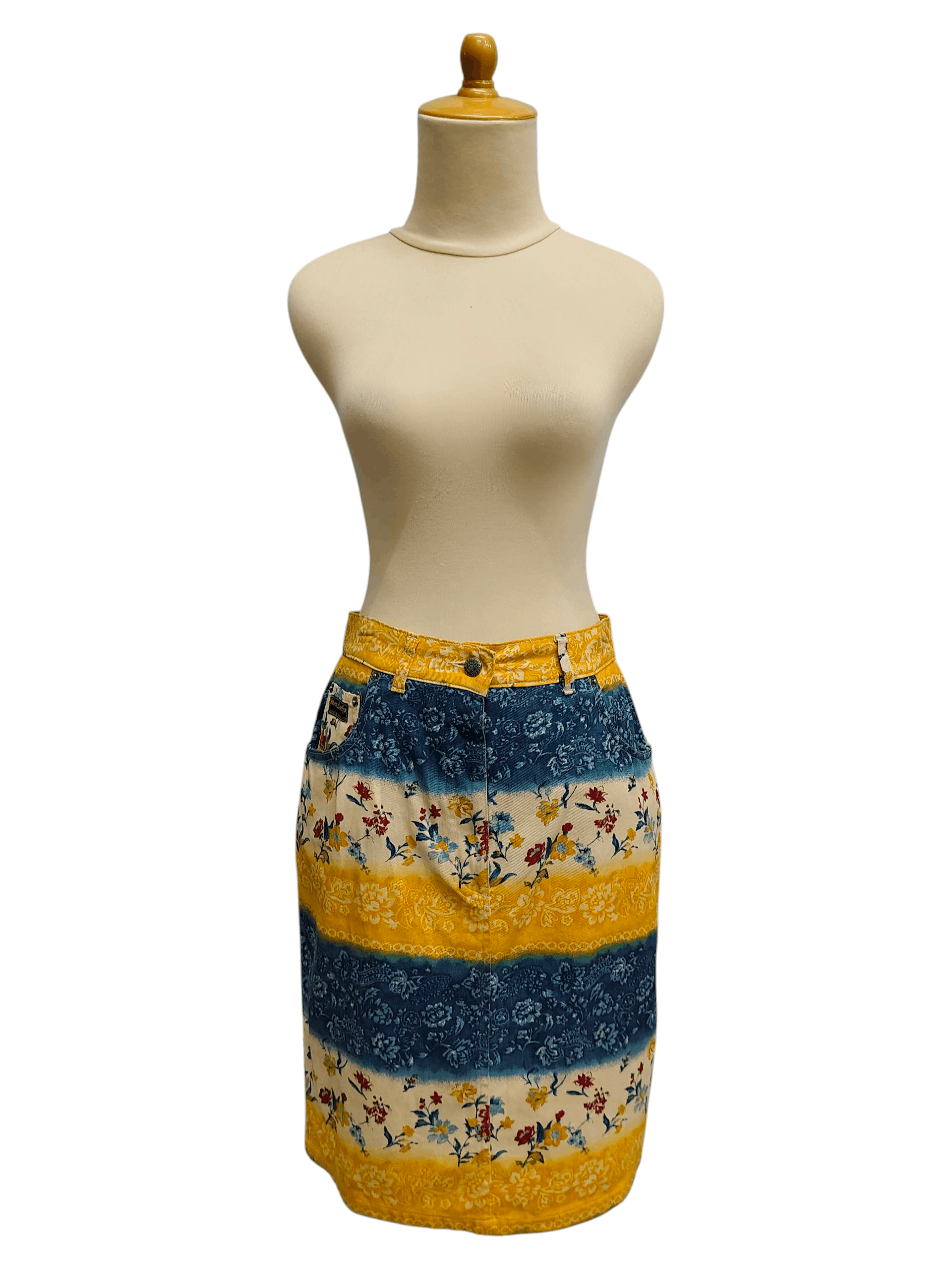 Vintage 90s Johnny Lambs🇮🇹 Florals Baroque Garden Denim Skirt Size 29" - 12 Thumbnail