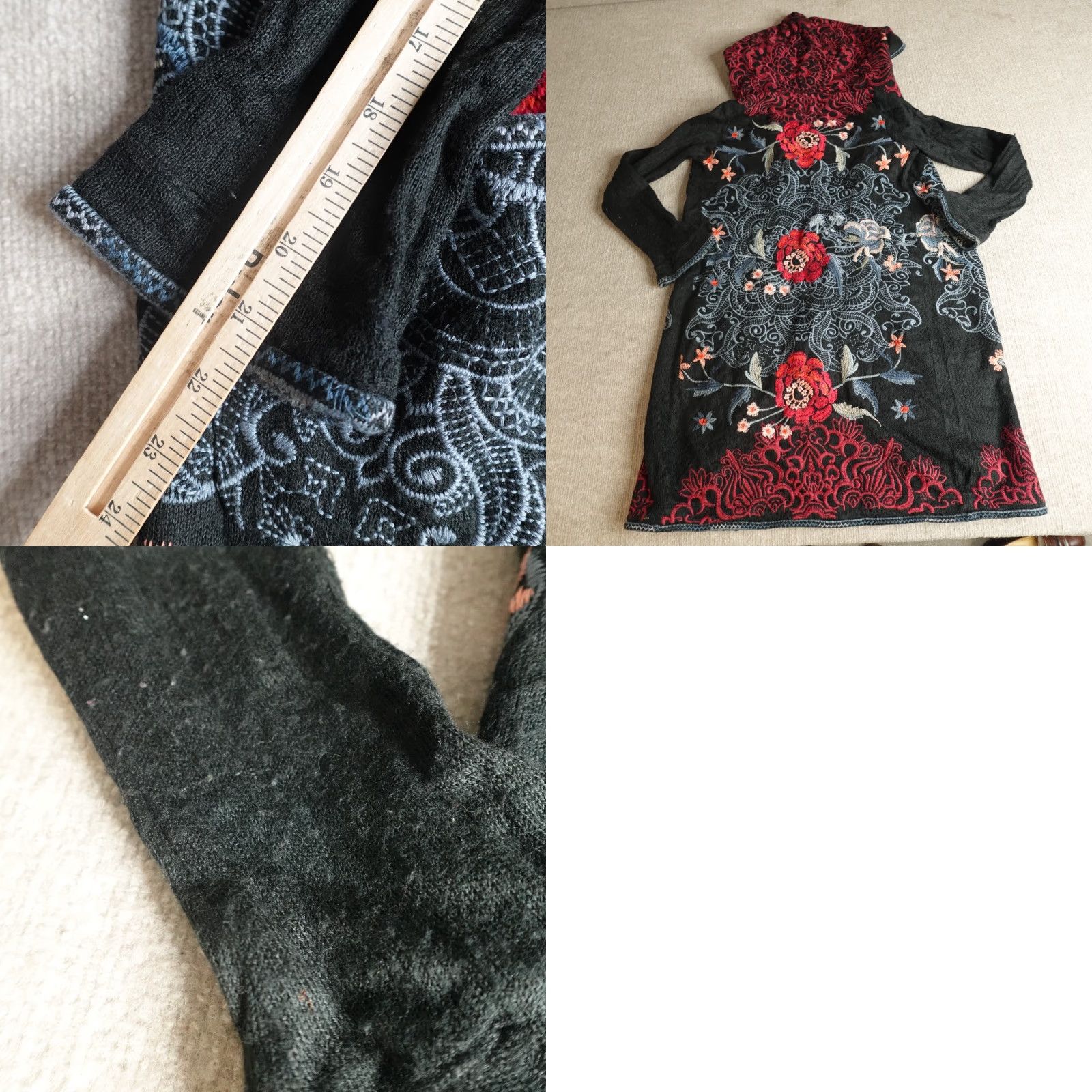Johnny Was Johnny Was Womens Cardigan XS Black Cotton Knit Hooded Embroidered Duster Biya Size XS / US 0-2 / IT 36-38 - 9 Thumbnail