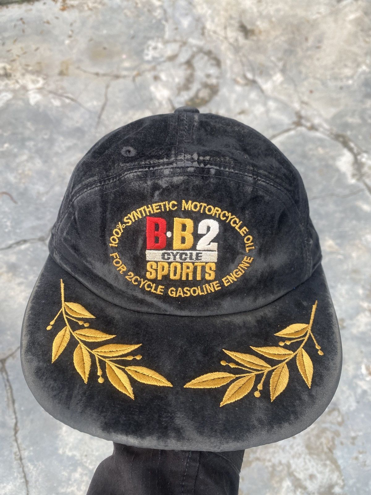 Japanese Brand Very Rare 1990s Motorsport Distressed Black Velvet Cap Size ONE SIZE - 9 Thumbnail