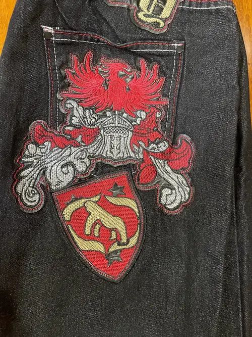 VIBE Patchwork Monogram Embroidered Jeans Size US 34 / EU 50 - 6 Thumbnail