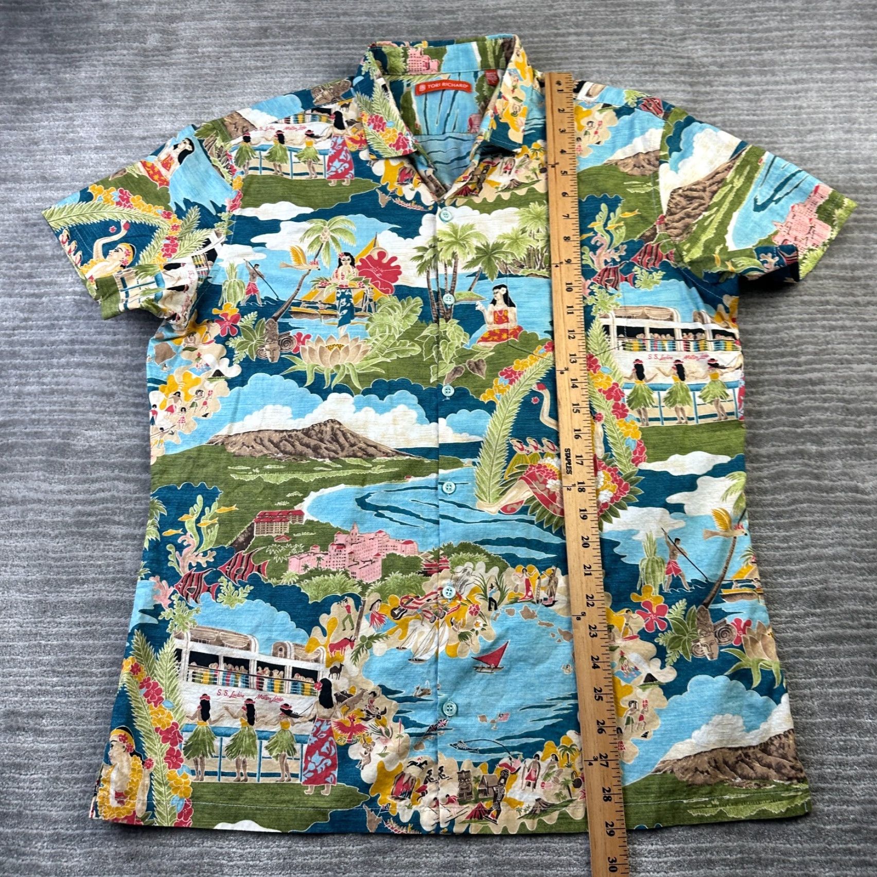 Tori Richard Tori Richard Shirt Mens Large Floral Hawaiian Button Up Boat Day Blue Cotton Size US L / EU 52-54 / 3 - 8 Thumbnail
