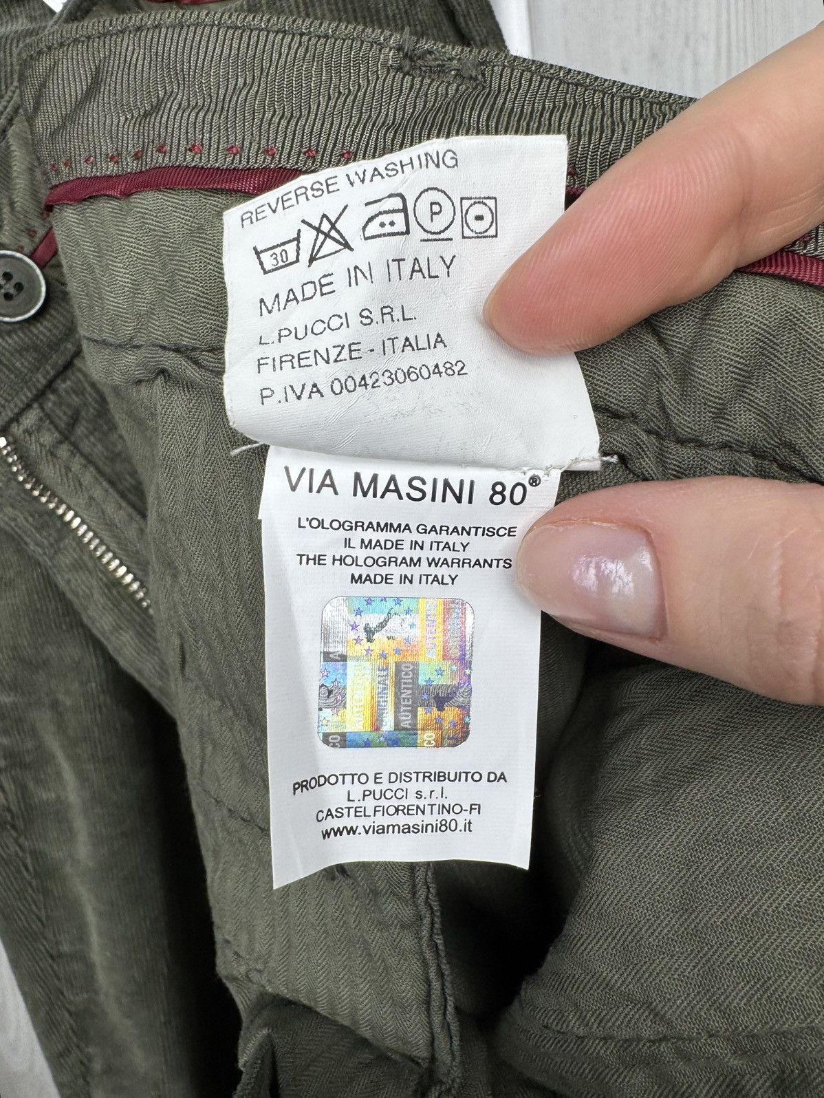 Designer Via Masini 80 Firenze Khaki Green flared corduroy pants Size 30" / US 8 / IT 44 - 11 Thumbnail