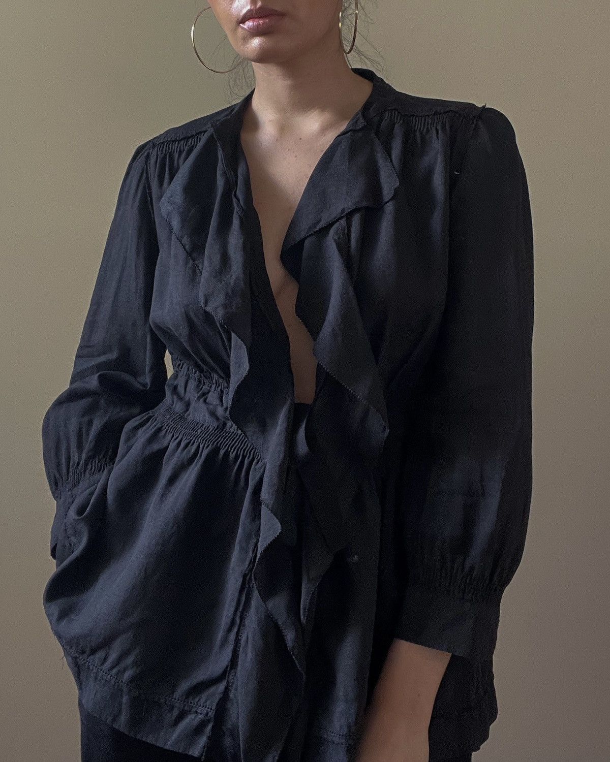 DKNY Vintage DKNY Black Linen Shirt Size S / US 4 / IT 40 - 1 Thumbnail
