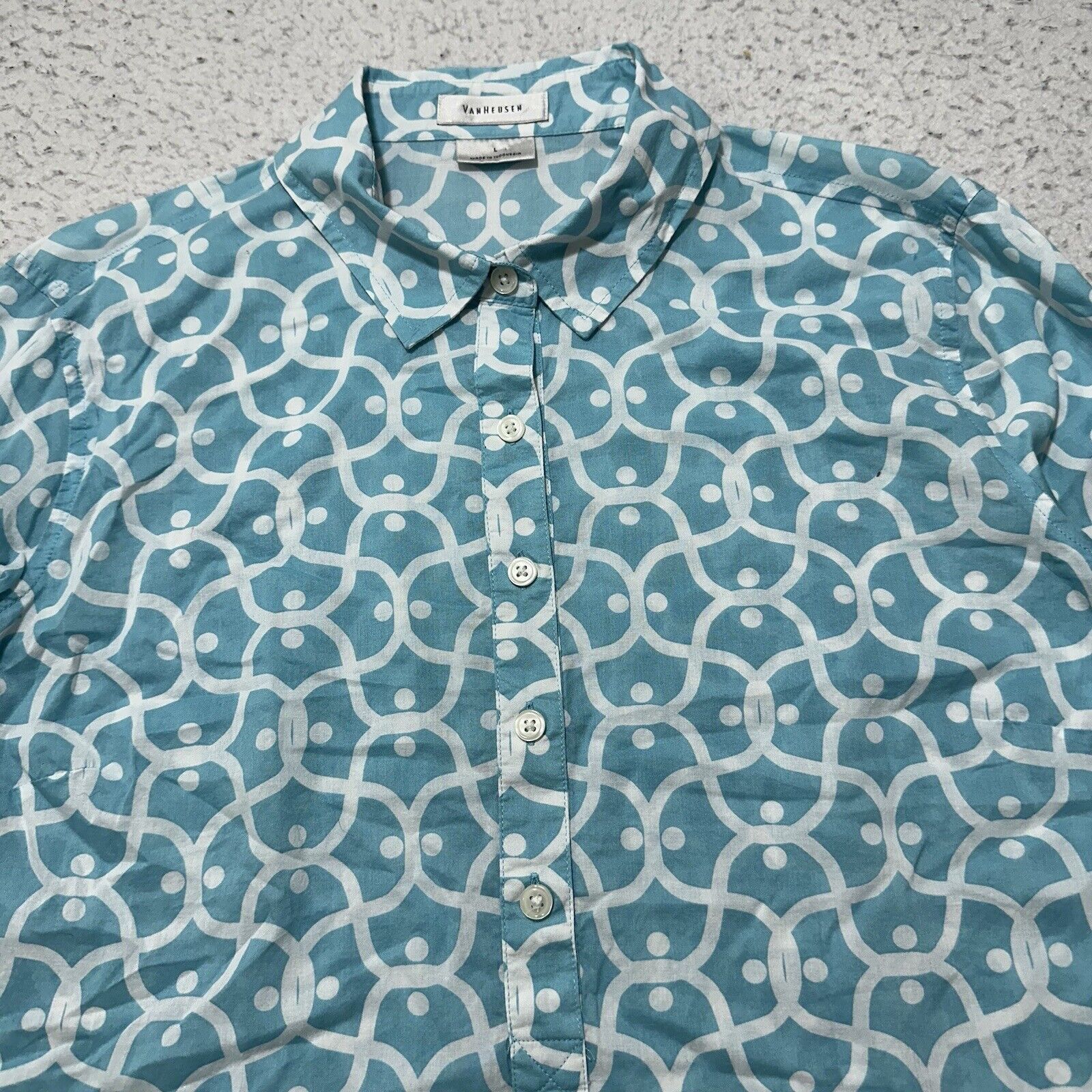 Van Heusen Van Heusen= Large Button Up Shirt Light Blue + White Top Size L / US 10 / IT 46 - 2 Thumbnail