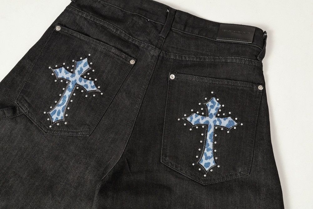Jean Men's Vibe Hip Hop Cross Embroidered Wide-Leg Jeans Size US 32 / EU 48 - 3 Thumbnail