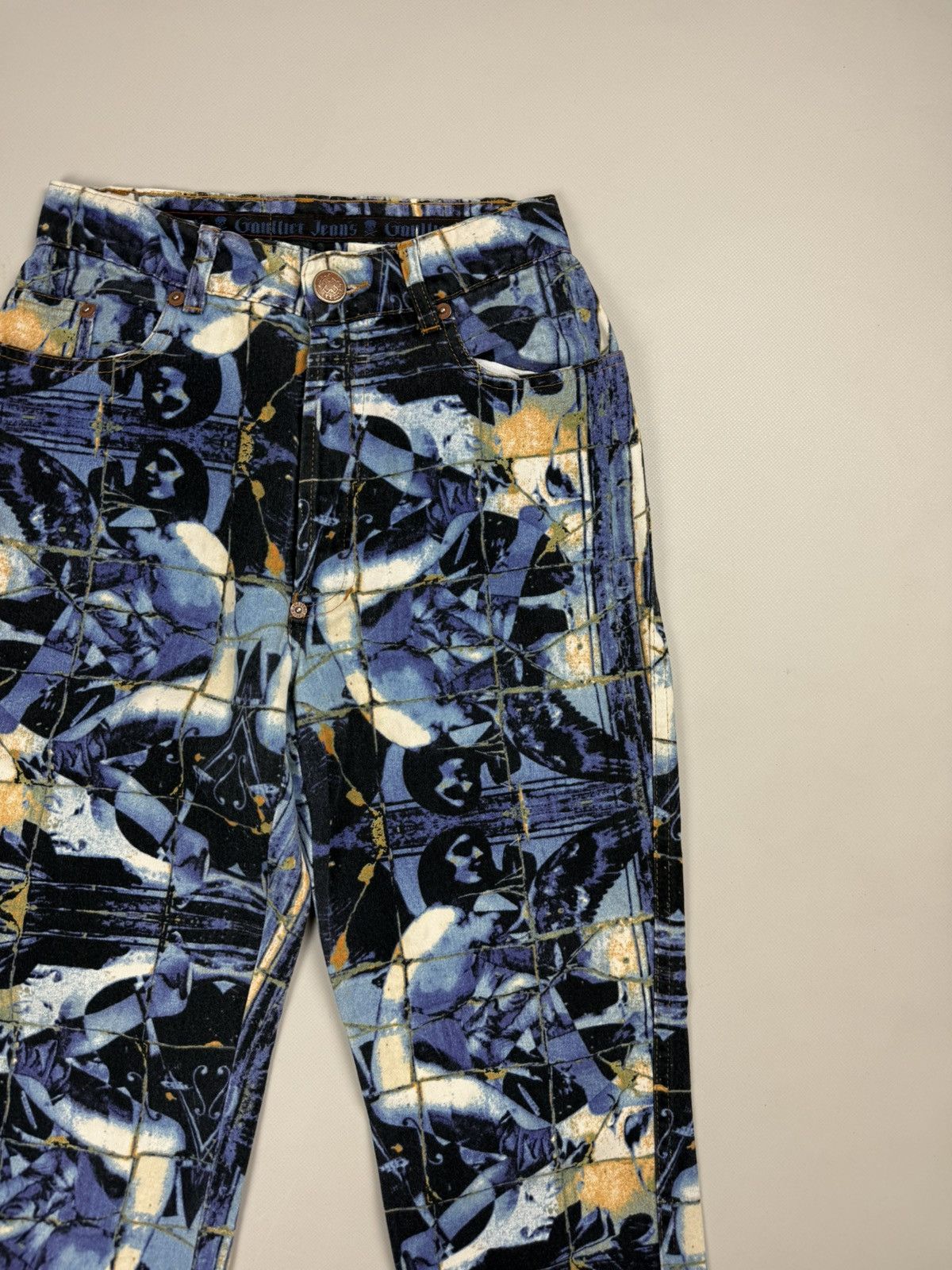 Jean Paul Gaultier 90s JPG Jean Paul Gaultier Stained Glass Printed Denim Jeans Size 25" / US 0 / IT 36 - 7 Thumbnail
