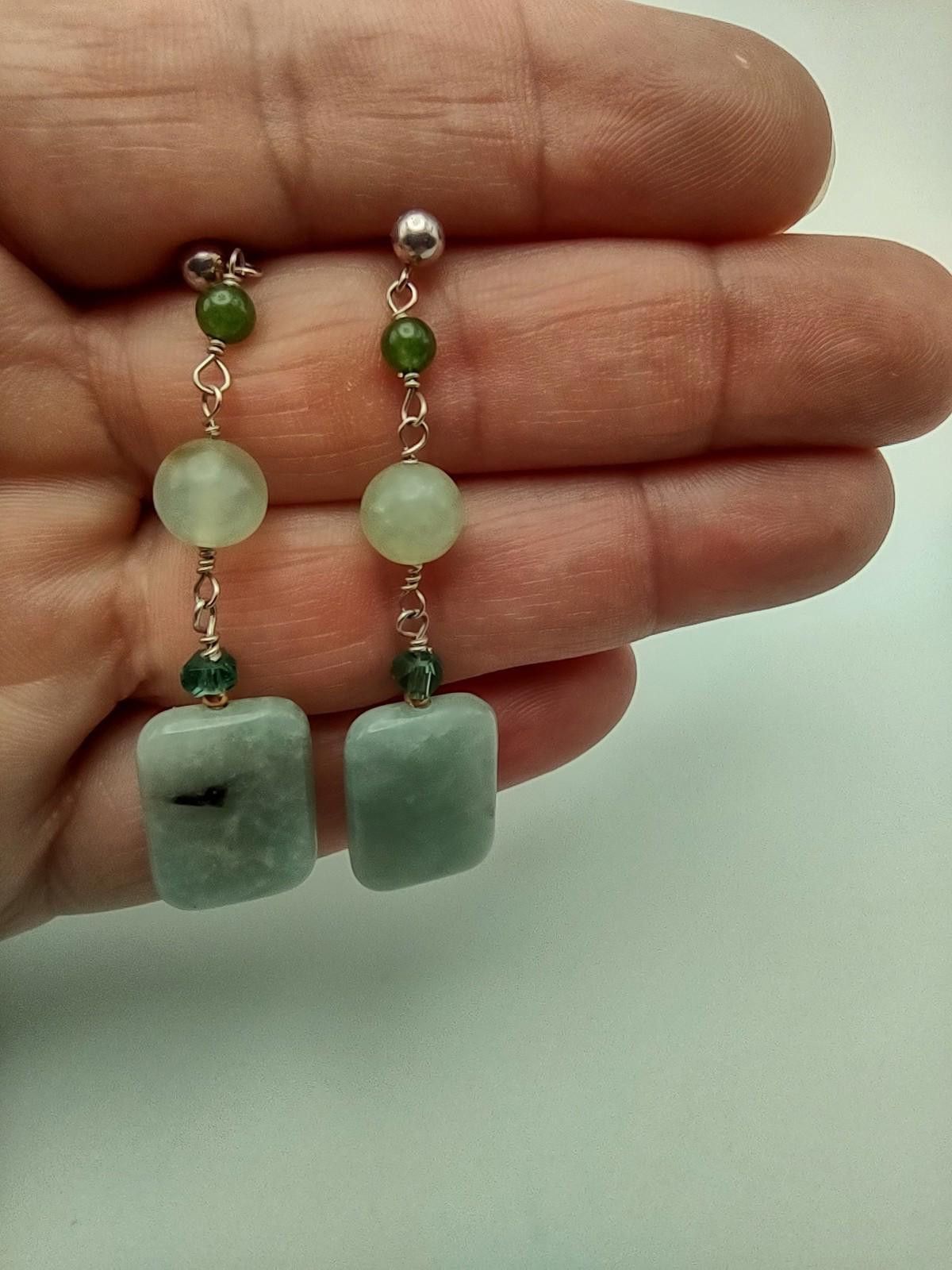 The Unbranded Brand Sterling Silver Green Stone Dangle Earrings Artisan Natural Size ONE SIZE - 1 Thumbnail