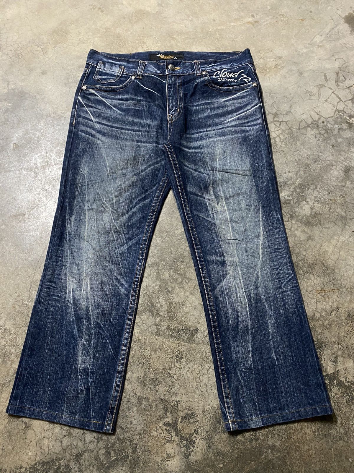 If Six Was Nine × Japanese Brand × Tornado Mart Baggy Jeans Cloud72 Skull Patch Distressed Design Size US 36 / EU 52 - 9 Thumbnail