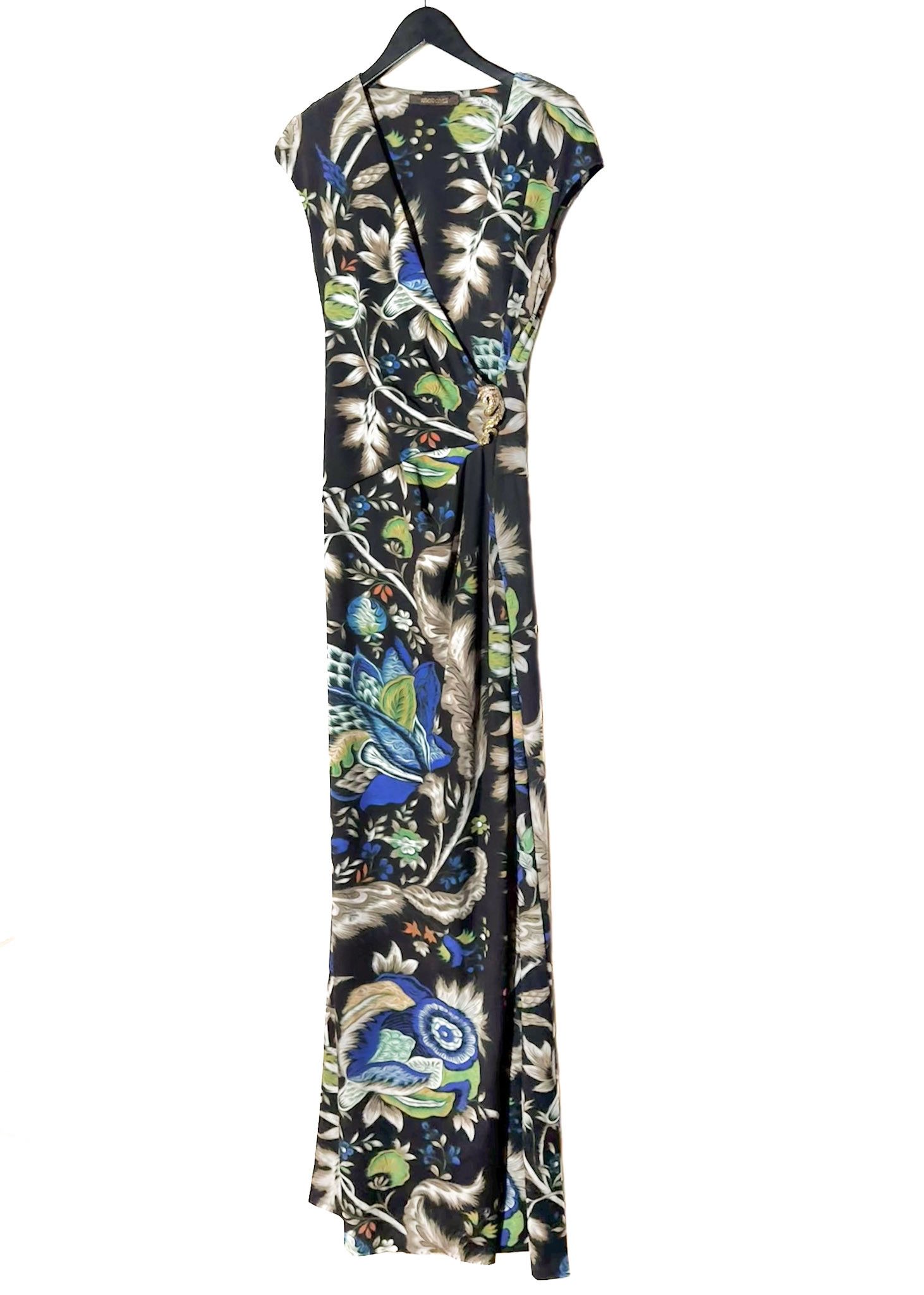 Roberto Cavalli Roberto Cavalli Black Floral Feather Print Gown Size M / US 6-8 / IT 42-44 - 2 Thumbnail