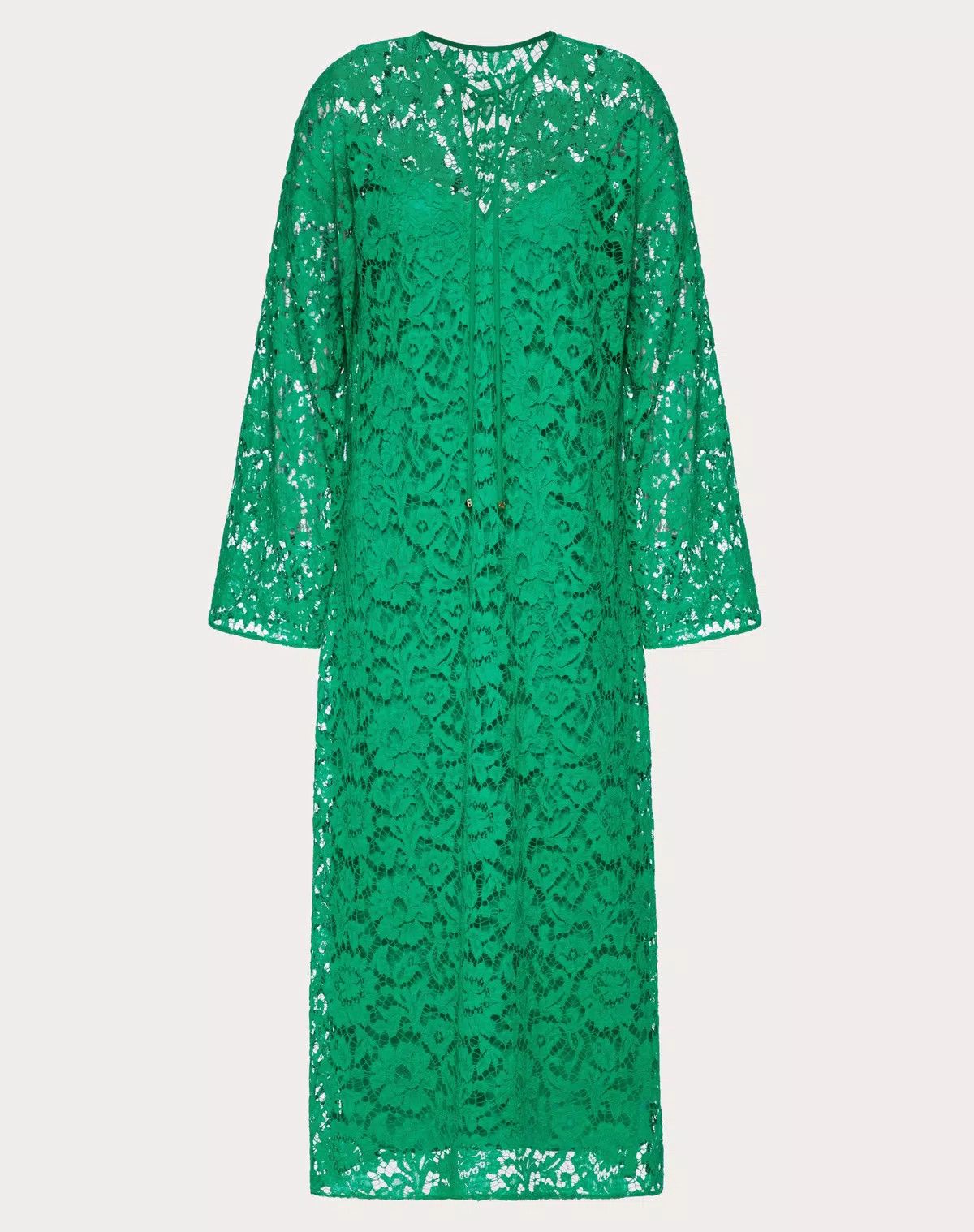 o1s1wg110925 Heavy Lace Kaftan Dress in Pure Green