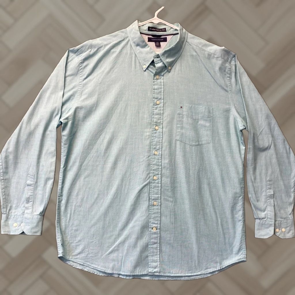 Tommy Hilfiger TOMMY HILFIGER Shirt Mens Button-Down XXL Teal Green Long Sleeve Slim Fit/Logo All Seasons 2XL Men Size US XXL / EU 58 / 5 - 1 Thumbnail