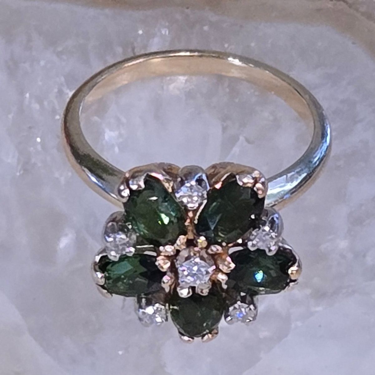 Hysteric Glamour 14K Yellow Gold Green Tourmaline & Diamond Daisy Cluster Size ONE SIZE - 5 Thumbnail