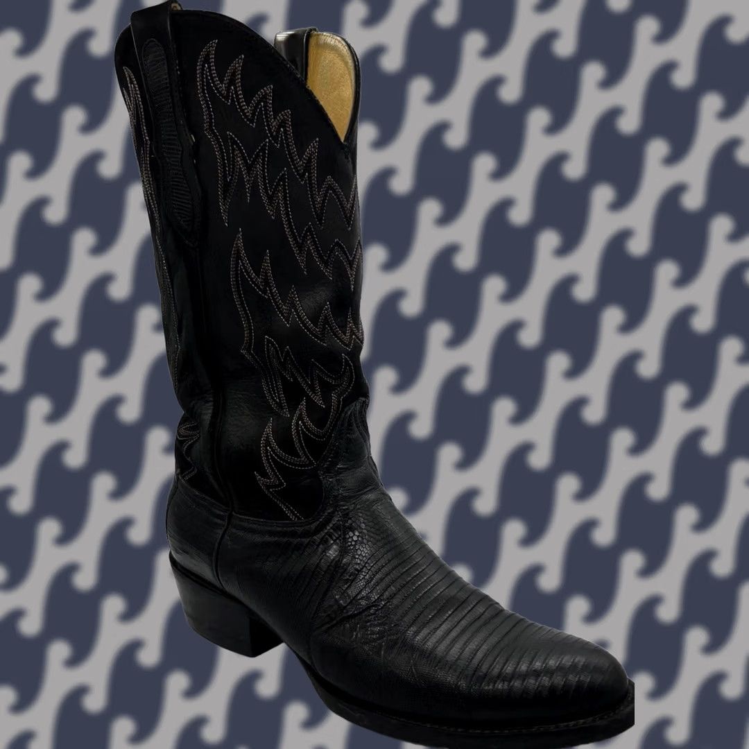 Vintage Cavender’s Teju Lizard Cowboy Boots Mens 9 D Black Exotic Western Round Toe USA Size US 9 / EU 42 - 1 Thumbnail