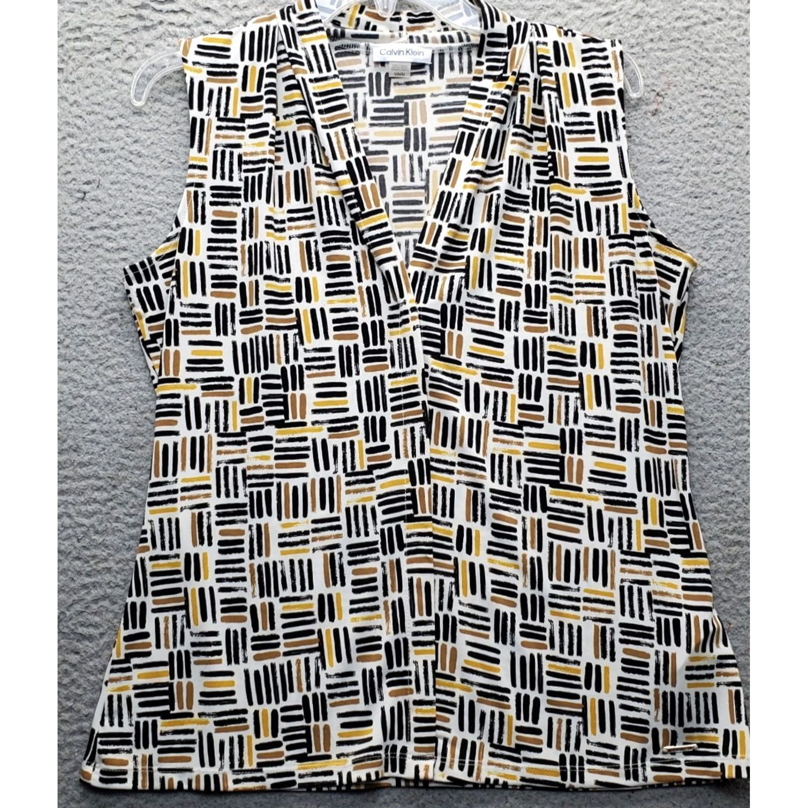 Calvin Klein Calvin Klein Blouse Womens M Geometric Stretch V-Neck Pullover Shirt Shirt Womens M Geometric Multicolor Blouse Size M / US 6-8 / IT 42-44 - 2 Thumbnail
