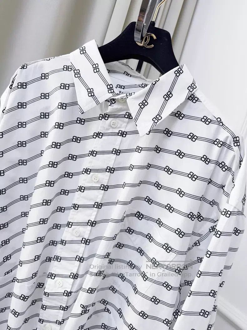 Balenciaga Balenciaga Black and White Color Logo Printed Loose Shirt Size XXS / US 00 / IT 34 - 8 Thumbnail