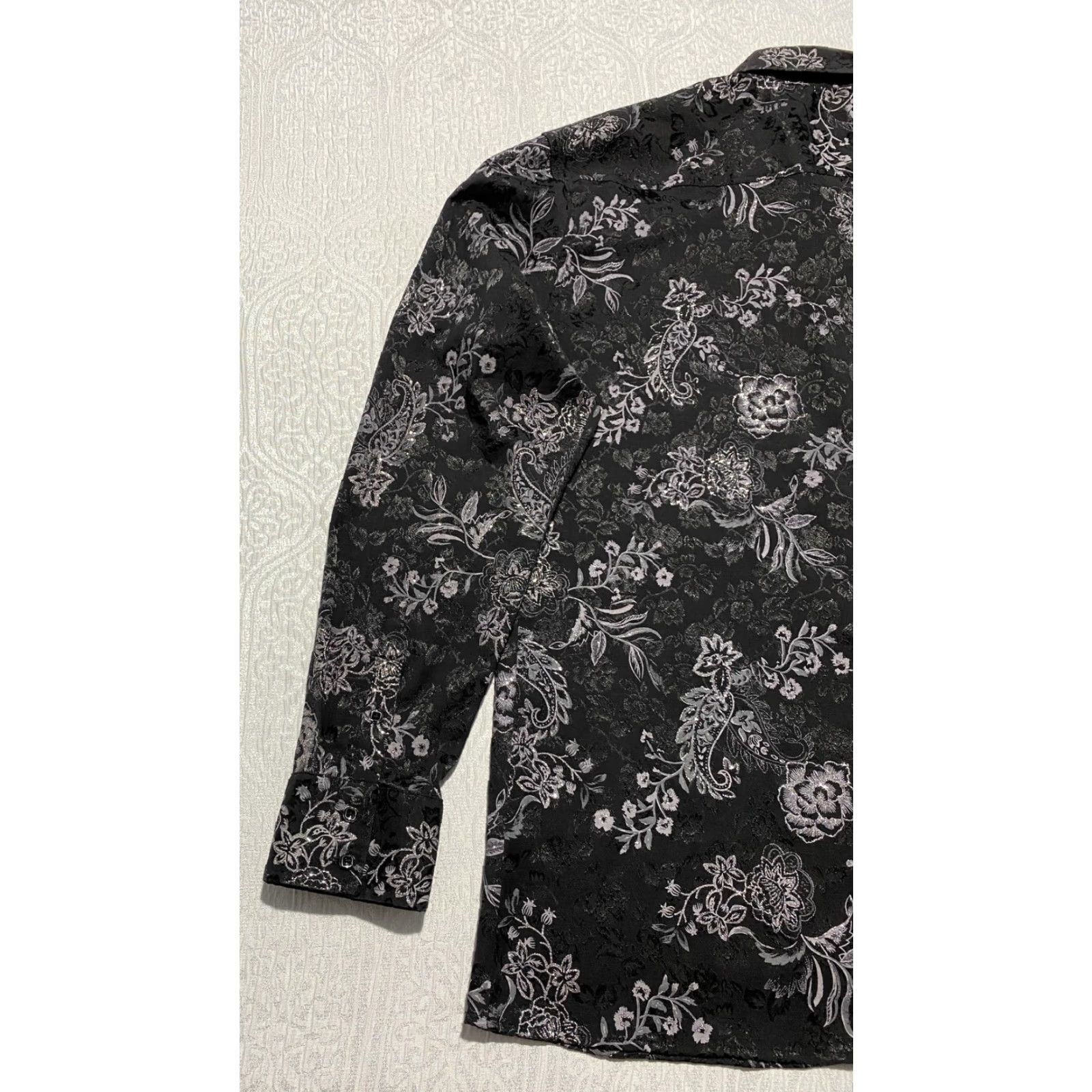 Vintage Ace Of Diamond Shirt Mens 2XL Black Floral Paisley Stretch Dress Long Sleeve Shirt Size 48R - 6 Thumbnail