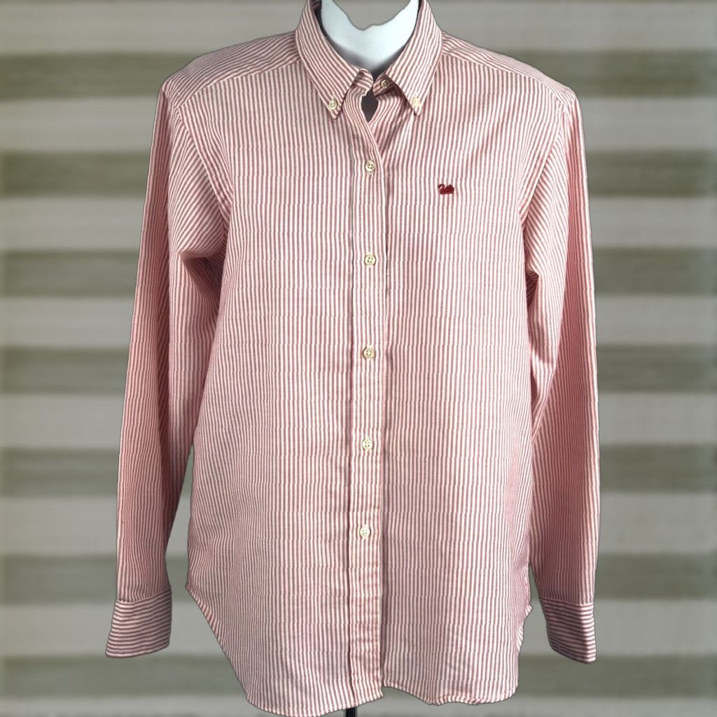 Gloria Vanderbilt VINTAGE Gloria Vanderbelt Button-Up Oxford Shirt Top 14 Red Stripe Long Sleeve Academia 80S Womens Size XL / US 12-14 / IT 48-50 - 1 Thumbnail