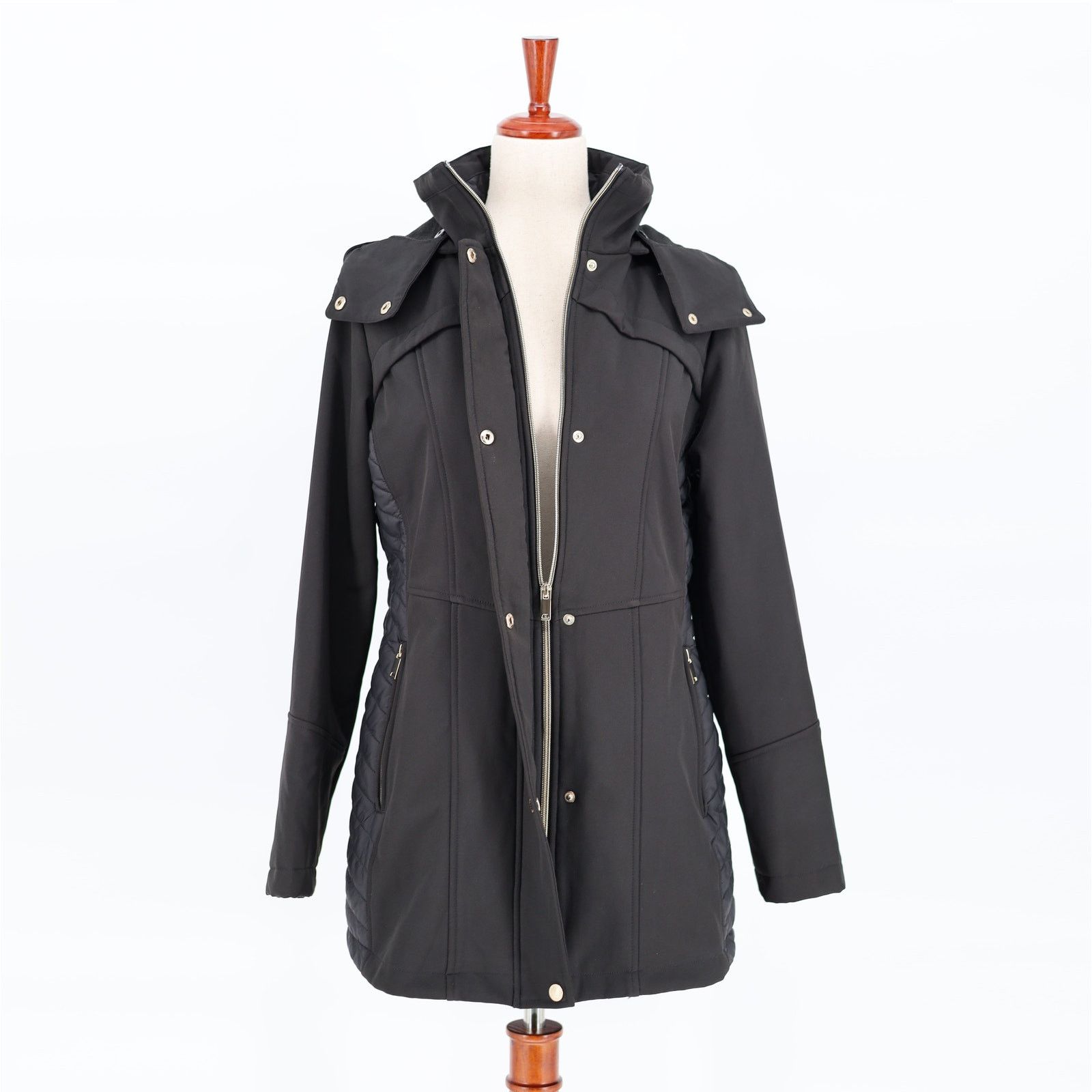 The Unbranded Brand Gallery Women Black Water Resistant Hooded Jacket Size S Size S / US 4 / IT 40 - 5 Thumbnail
