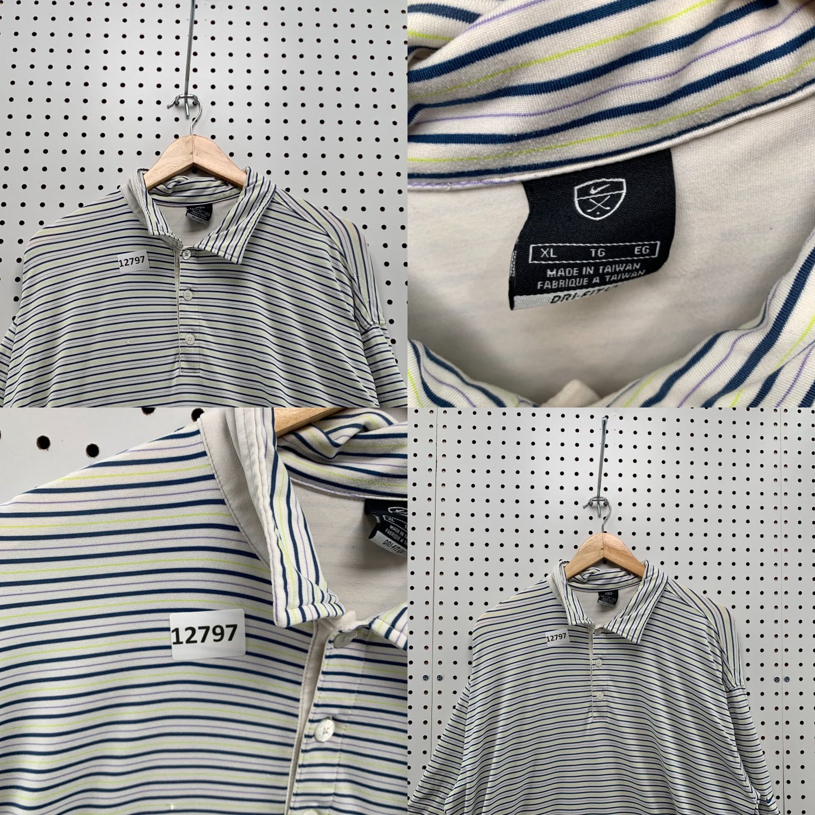 Nike VINTAGE Nike Golf Dri-Fit Mens Short Sleeved Black Blue Yellow Striped Polo Size XL Size US XL / EU 56 / 4 - 8 Thumbnail
