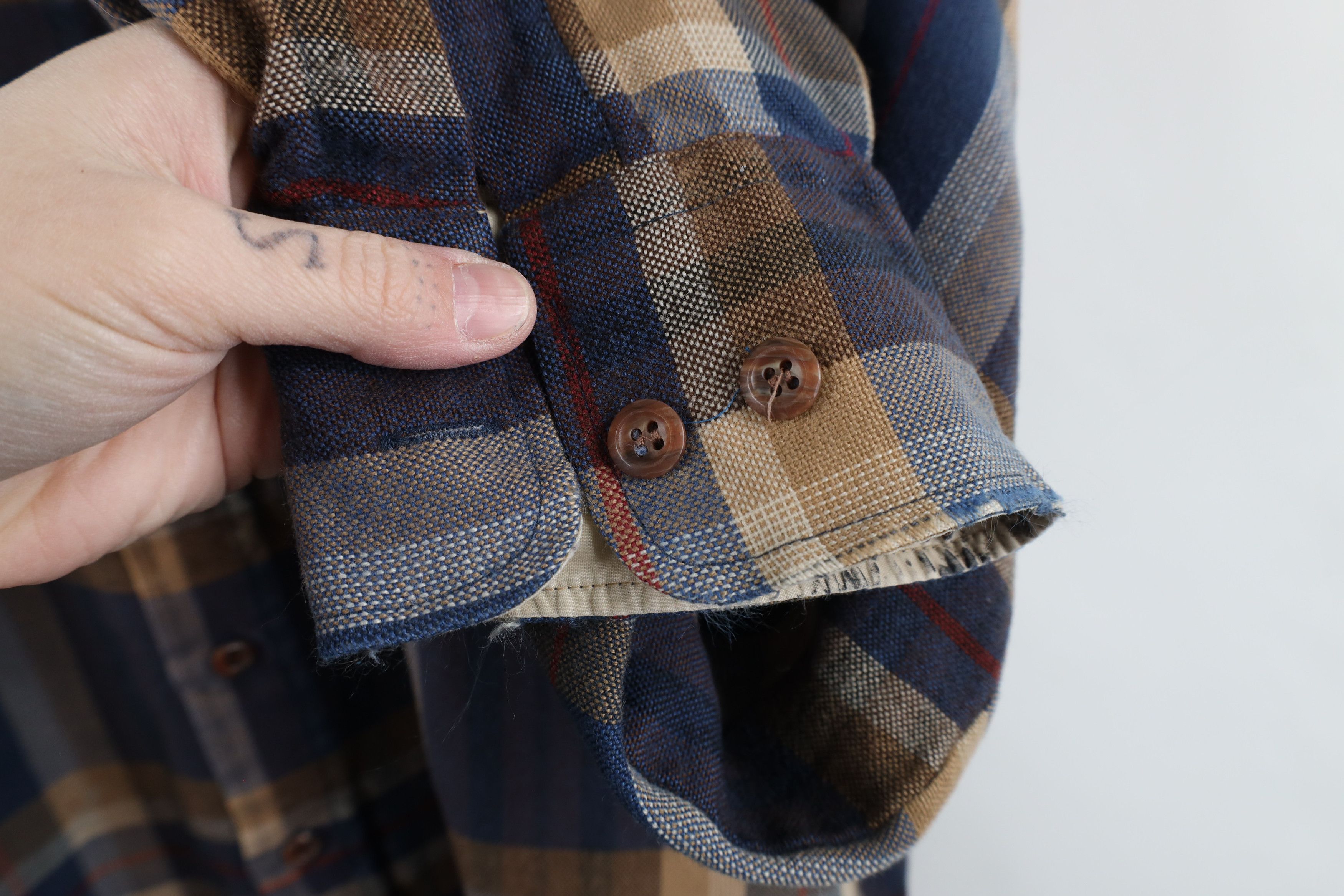 Vintage Vintage 70s 80s Distressed Knit Collared Button Shirt Plaid Size US XXL / EU 58 / 5 - 8 Thumbnail