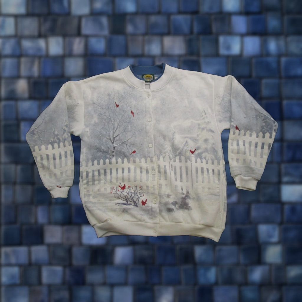 Vintage Cabela's All Over Print Winter Scene Cardinal Henley Sweatshirt Women's Size L Size L / US 10 / IT 46 - 1 Thumbnail