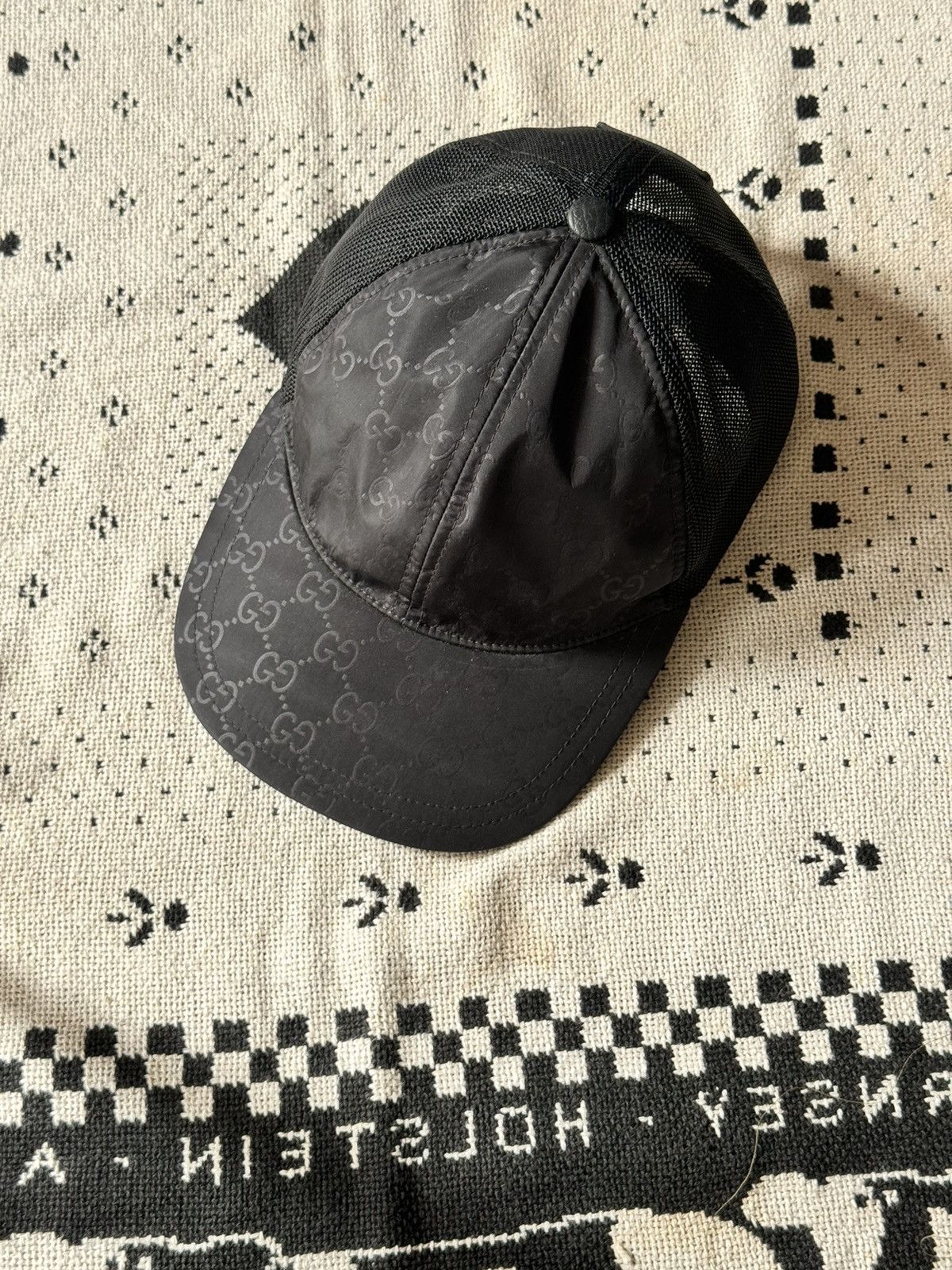 image of Gucci Monogram Trucker Cap Black On Black, Men's