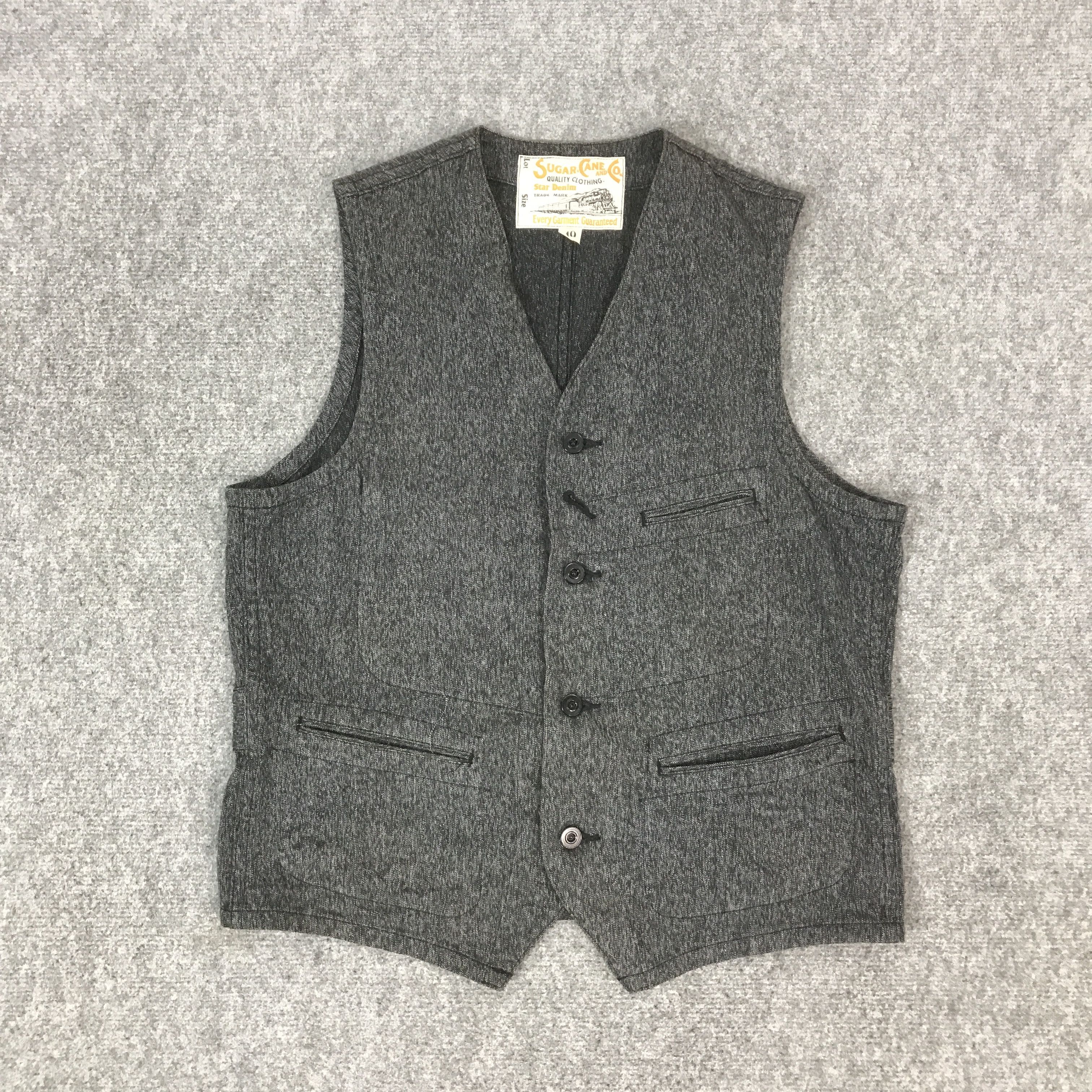 Sugar Cane Sugar Cane Denim Button Vest K68B12 Size US L / EU 52-54 / 3 - 1 Thumbnail