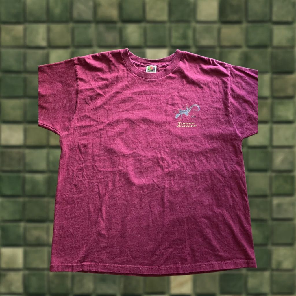 Fruit Of The Loom VINTAGE 1990s Y2K Tucson Arizona Lizard Tee XL Double Sided Southwestern Cotton Graphic Tee Unisex Maroon 1990s Size US XL / EU 56 / 4 - 1 Thumbnail