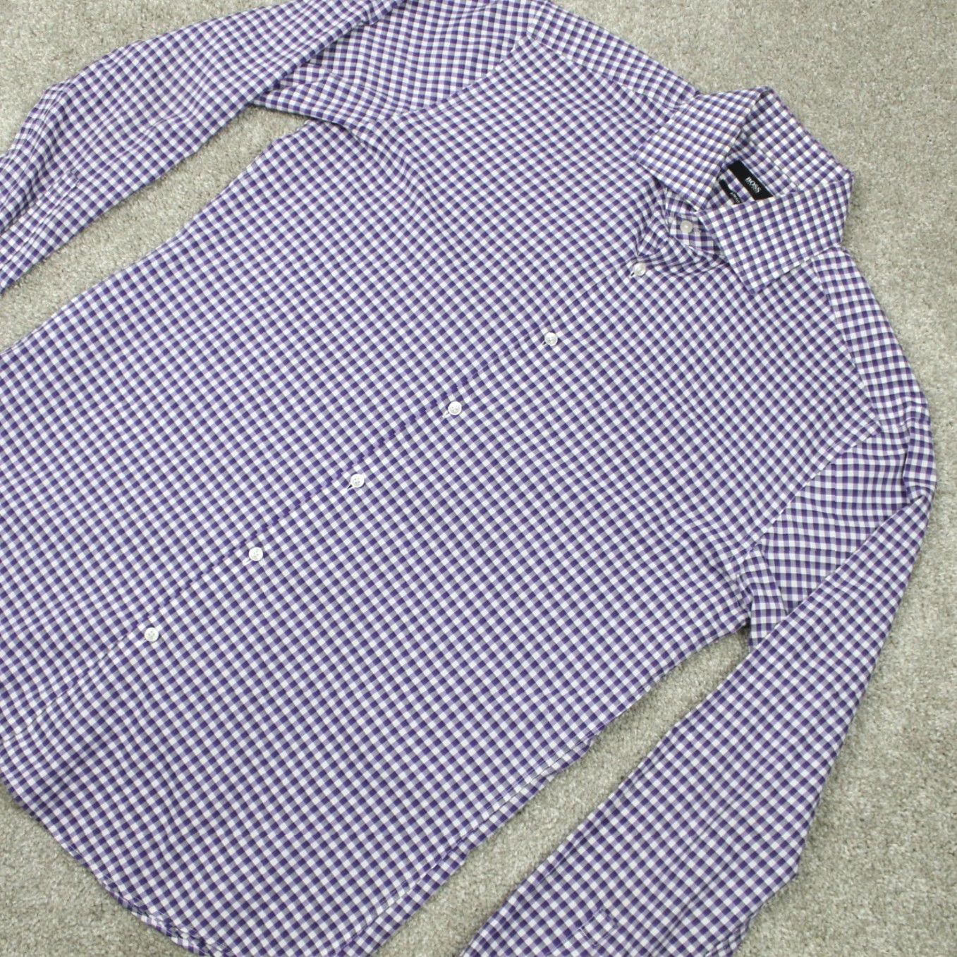 Hugo Boss HUGO BOSS Prince Dress Shirt Mens 16, 41 Purple/White Slim Fit Cotton L/S Shirt Size 42R - 3 Thumbnail