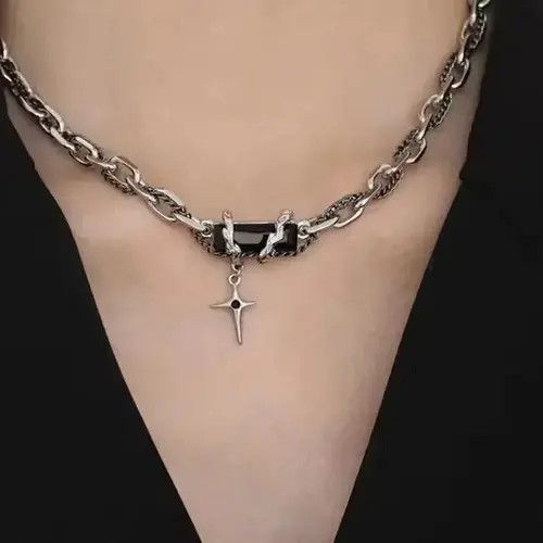 Japanese Brand Black Zircon Cross Star Pendant Necklace Size ONE SIZE - 4 Thumbnail